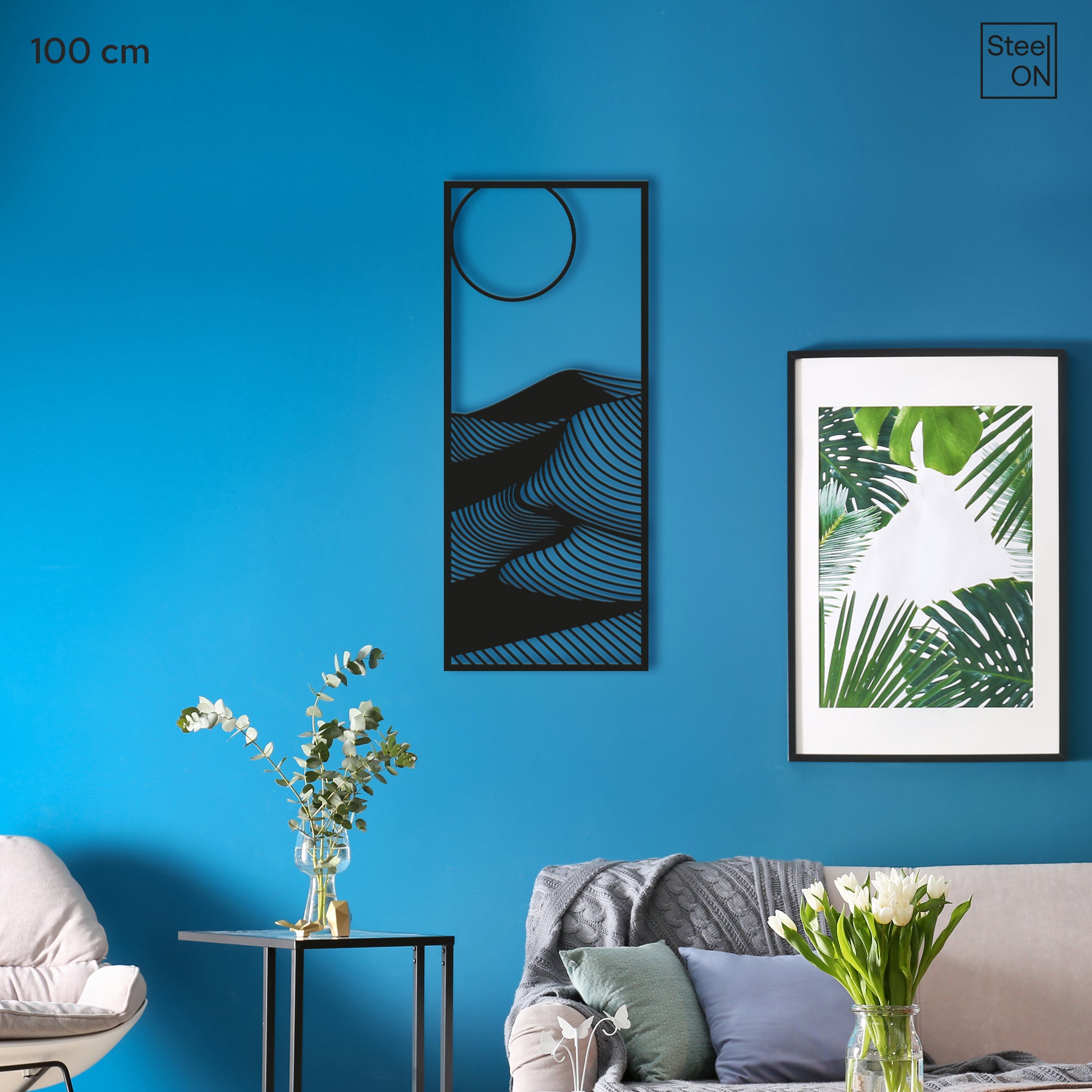 Abstract nature themed mountain dunes with sun Steel Wall Art. Modern metal wall Hanging Decor.