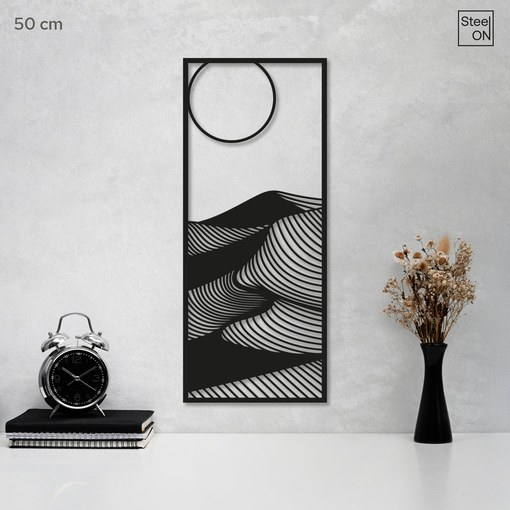 Abstract nature themed mountain dunes with sun Steel Wall Art. Modern metal wall Hanging Decor.
