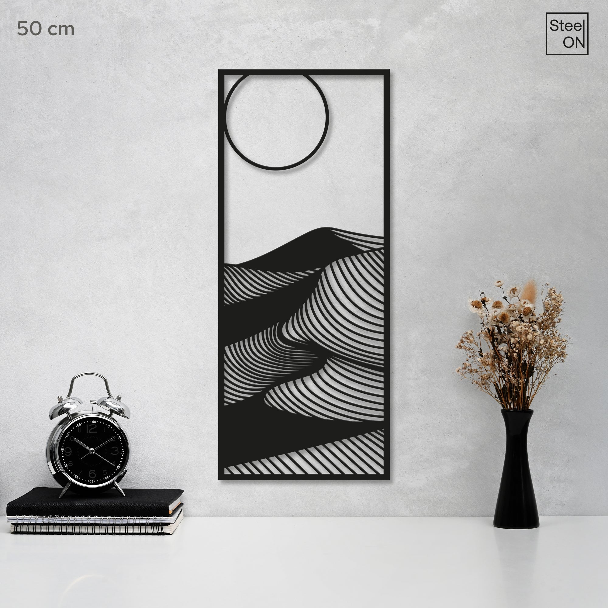 Abstract nature themed mountain dunes with sun Steel Wall Art. Modern metal wall Hanging Decor.
