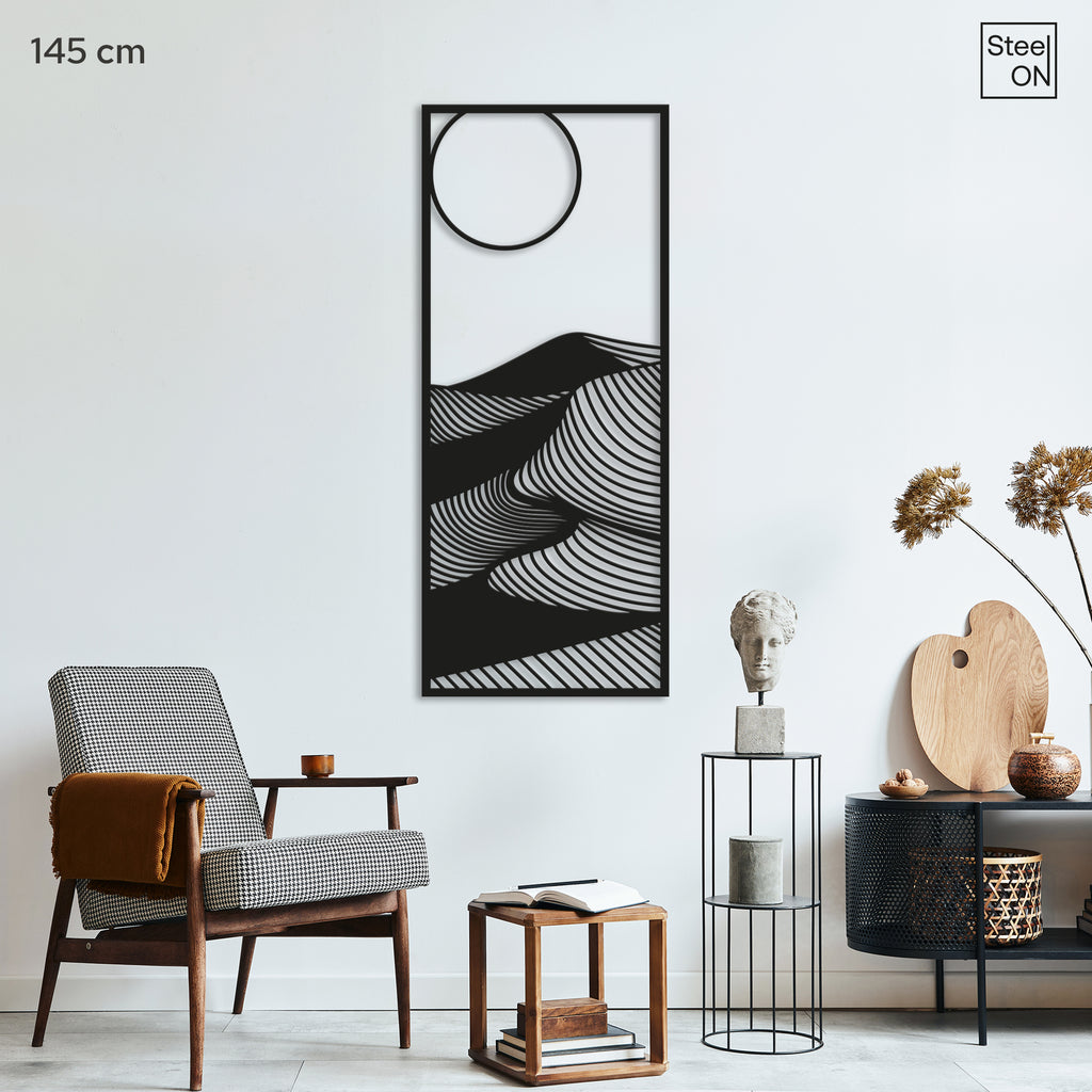 Abstract nature themed mountain dunes with sun Steel Wall Art. Modern metal wall Hanging Decor.
