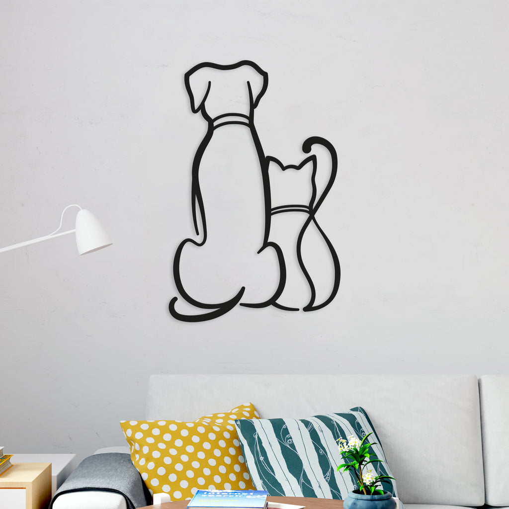 Dog and Cat Minimalist line art. Pets Steel wall art. Animal Themed Metal Wall Hanging Decor