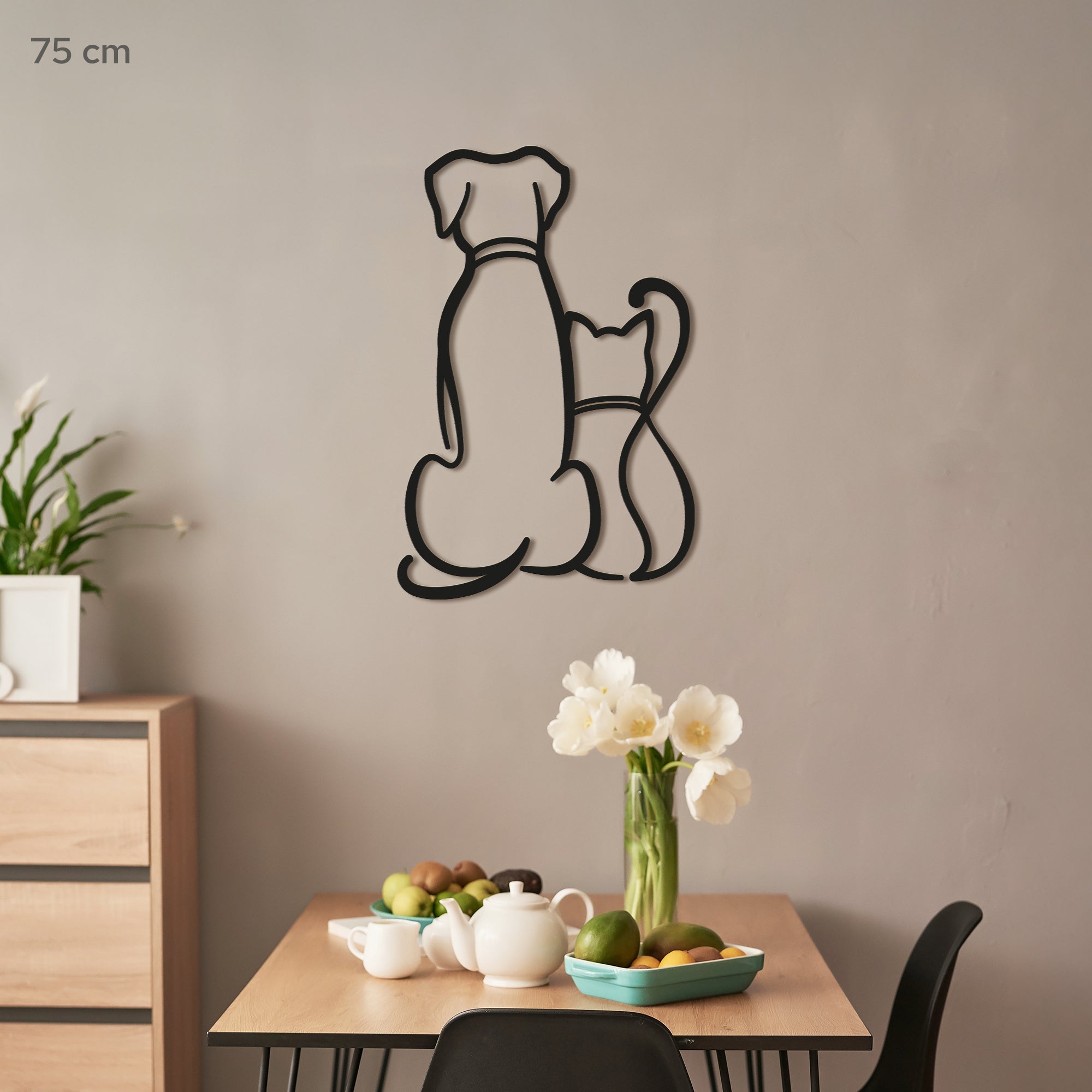 Dog and Cat Minimalist line art. Pets Steel wall art. Animal Themed Metal Wall Hanging Decor