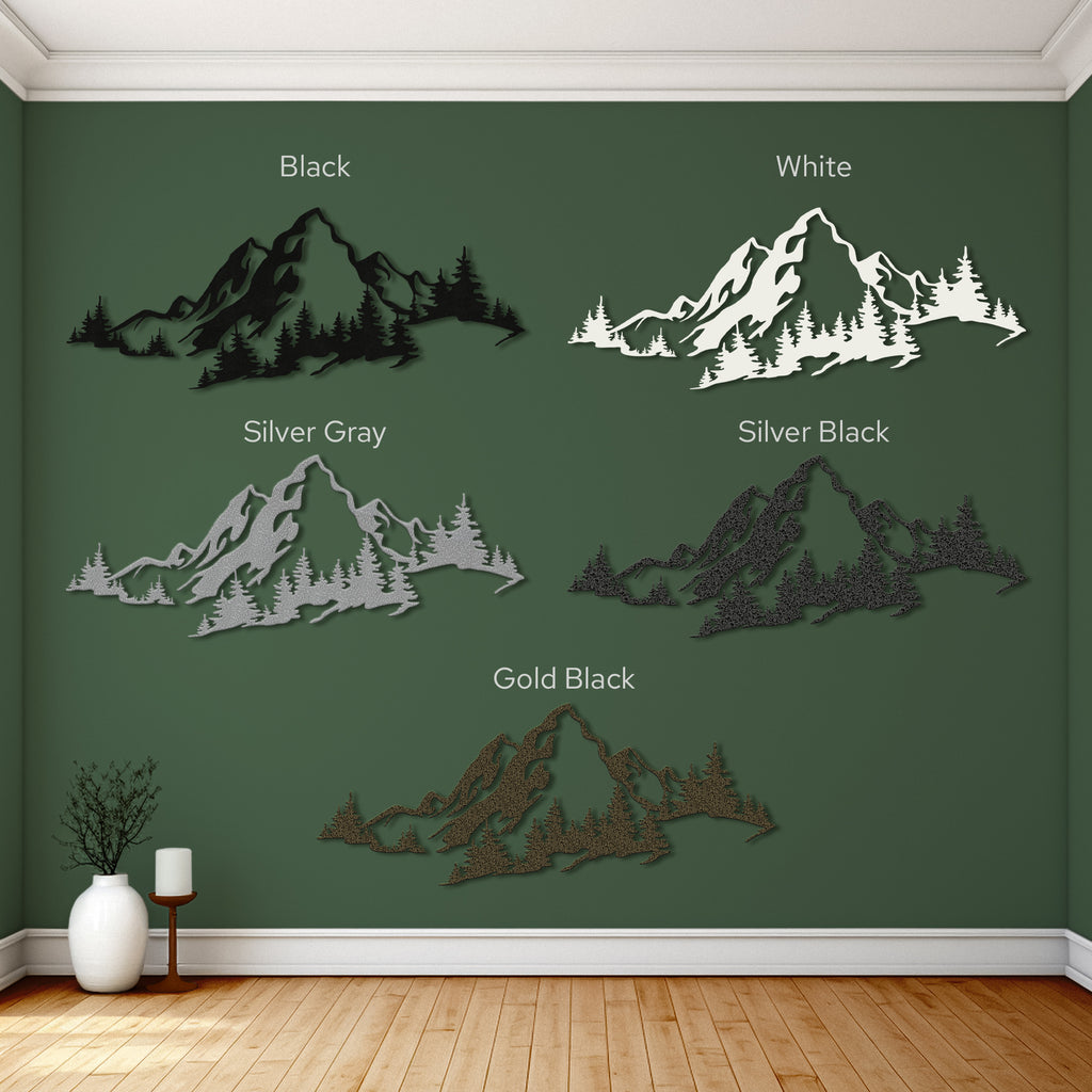 Metal Mountain and Forest Wall Art – Nature Inspired Steel Wall Hanging – Rustic Cabin & Modern Home Decor
