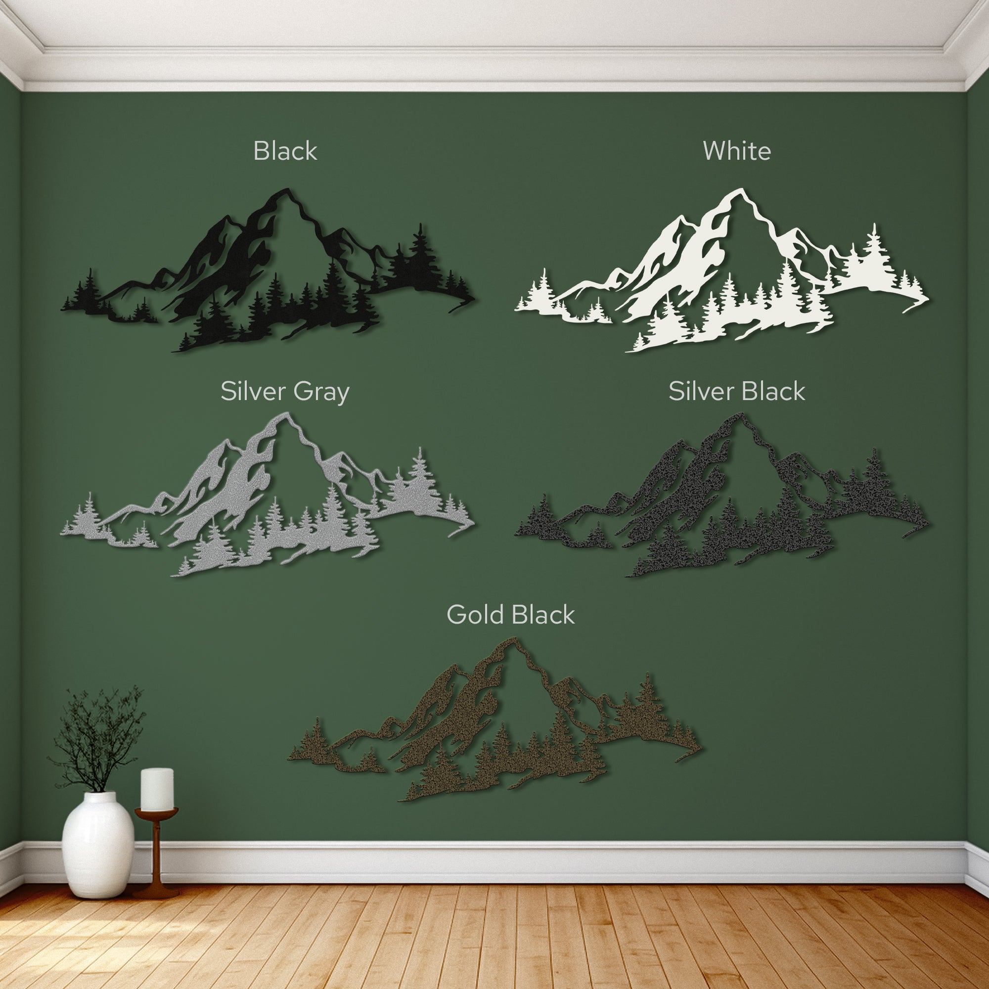 Metal Mountain and Forest Wall Art – Nature Inspired Steel Wall Hanging – Rustic Cabin & Modern Home Decor