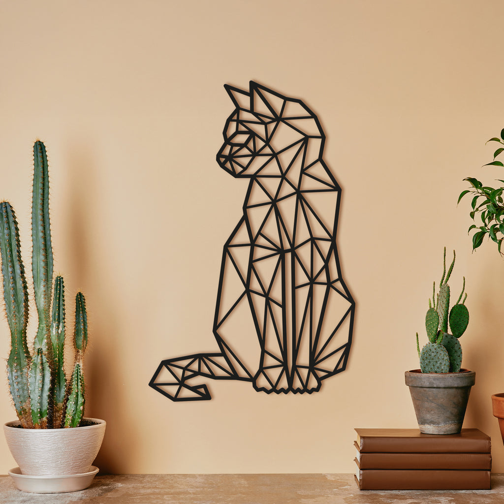 Cat Minimalist geometric line art. Pets Steel wall art. Animal Themed Metal Wall Hanging Decor.