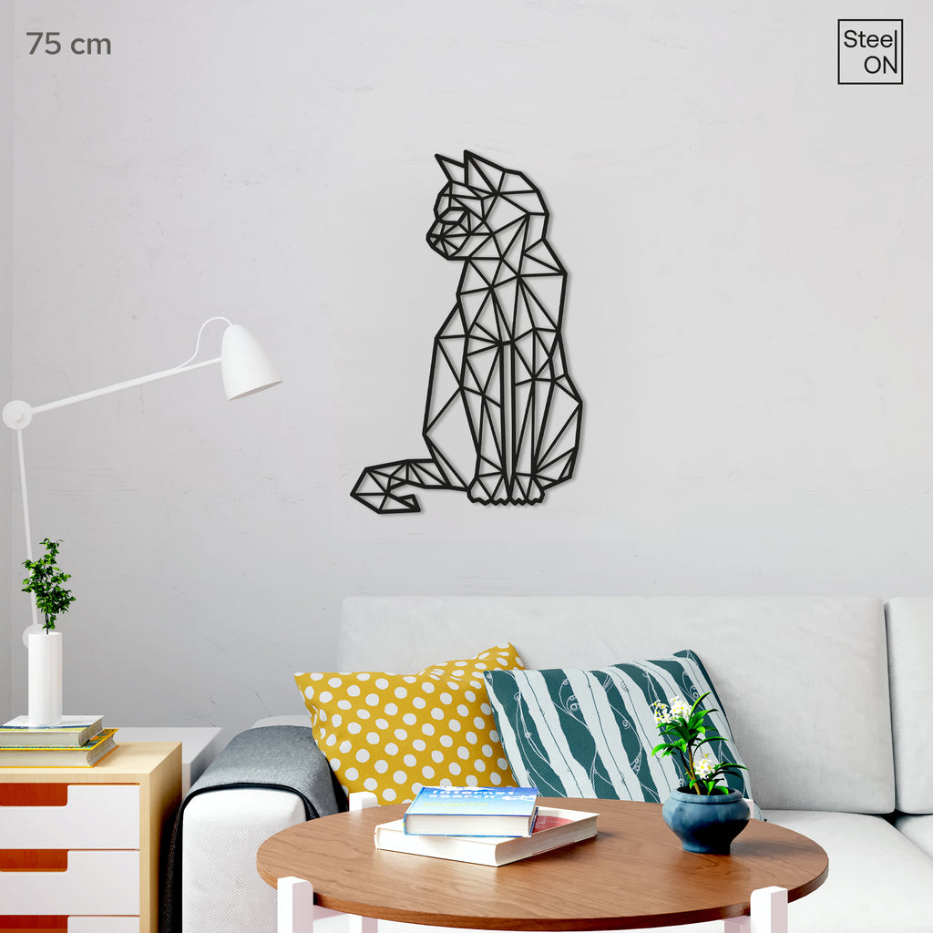 Cat Minimalist geometric line art V2. Pets Steel wall art. Animal Themed Metal Wall Hanging Decor.