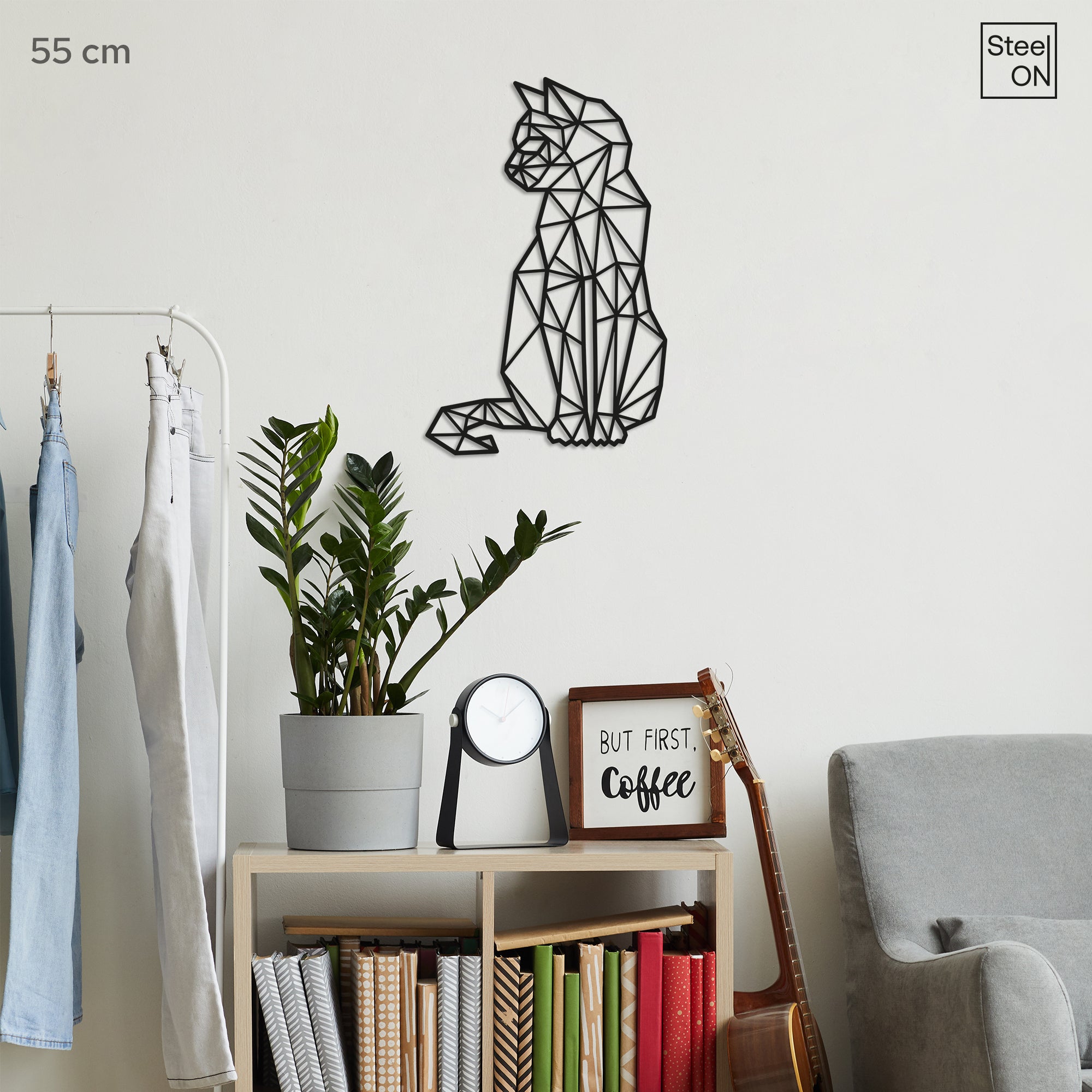 Cat Minimalist geometric line art V2. Pets Steel wall art. Animal Themed Metal Wall Hanging Decor.