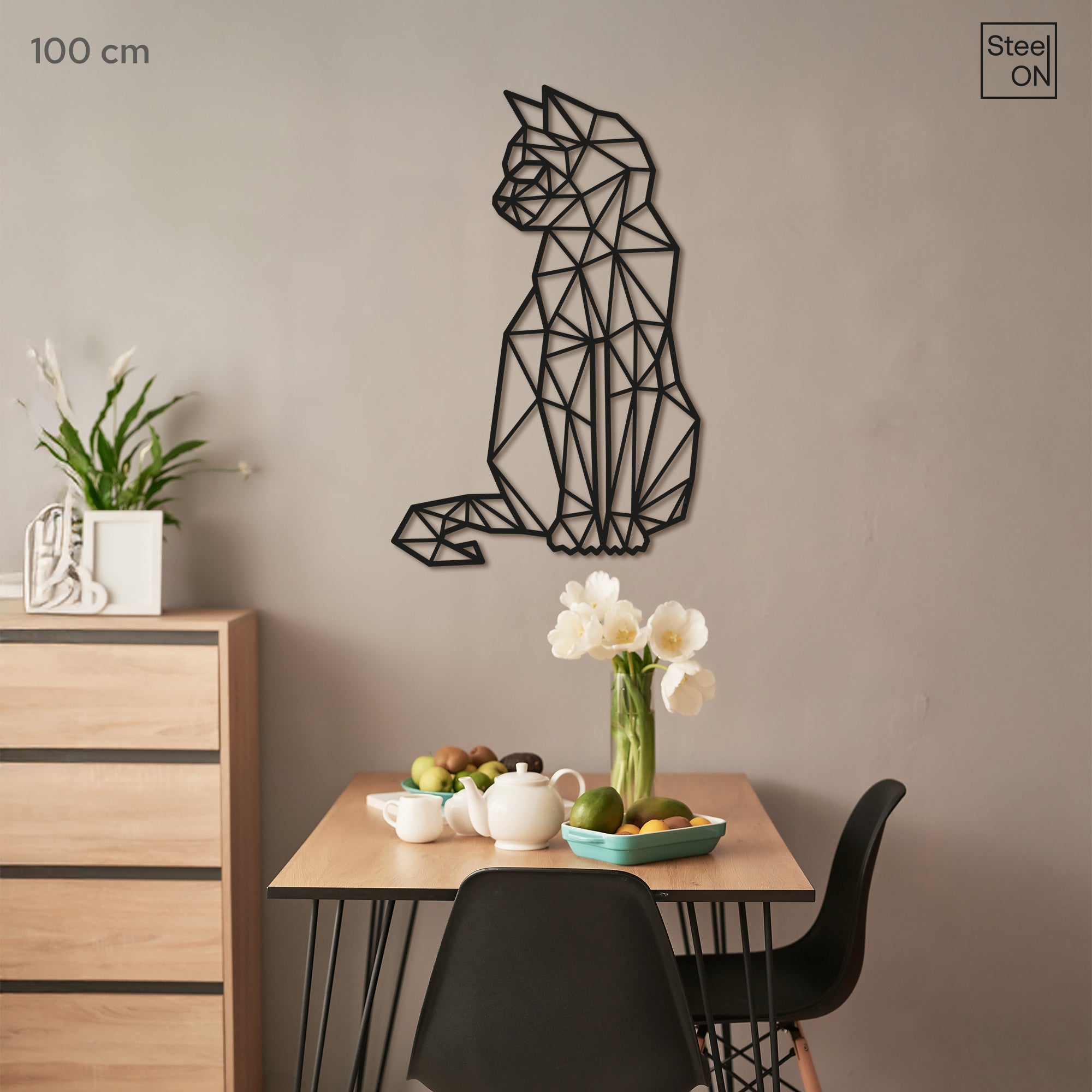 Cat Minimalist geometric line art V2. Pets Steel wall art. Animal Themed Metal Wall Hanging Decor.