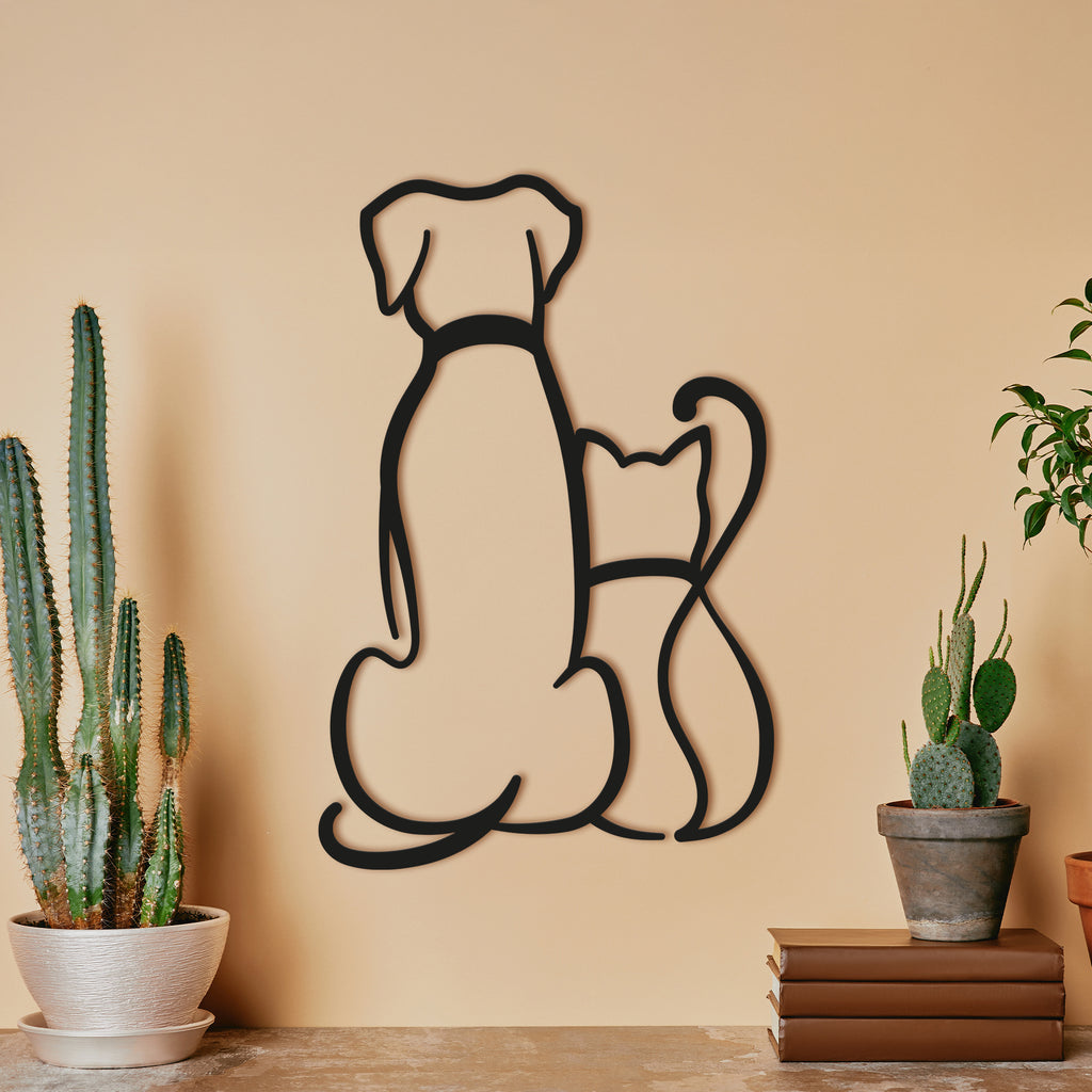 Dog and Cat Minimalist line art 2 Pets Steel wall art. Animal Themed Metal Wall Hanging Decor (kopija)