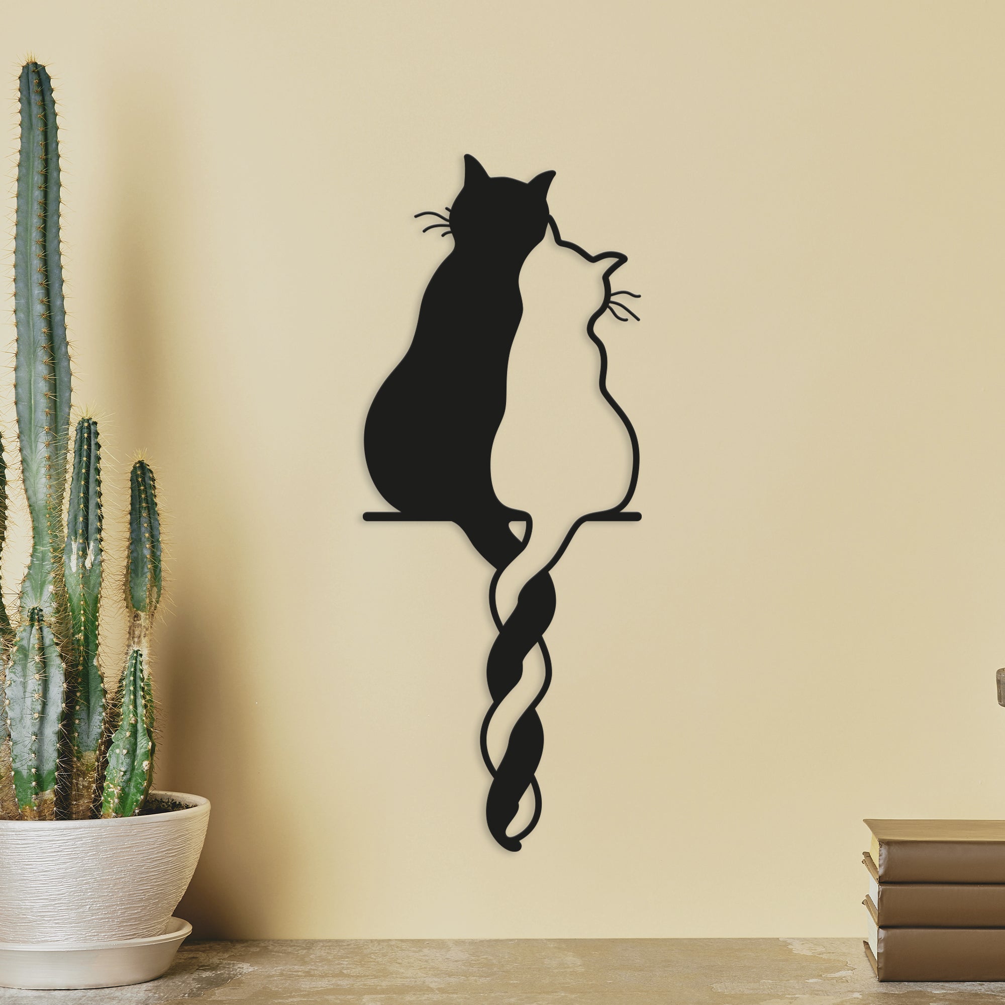 Two Black and White Cats Steel Wall Art. Animal Themed Metal Wall Hanging Decor.