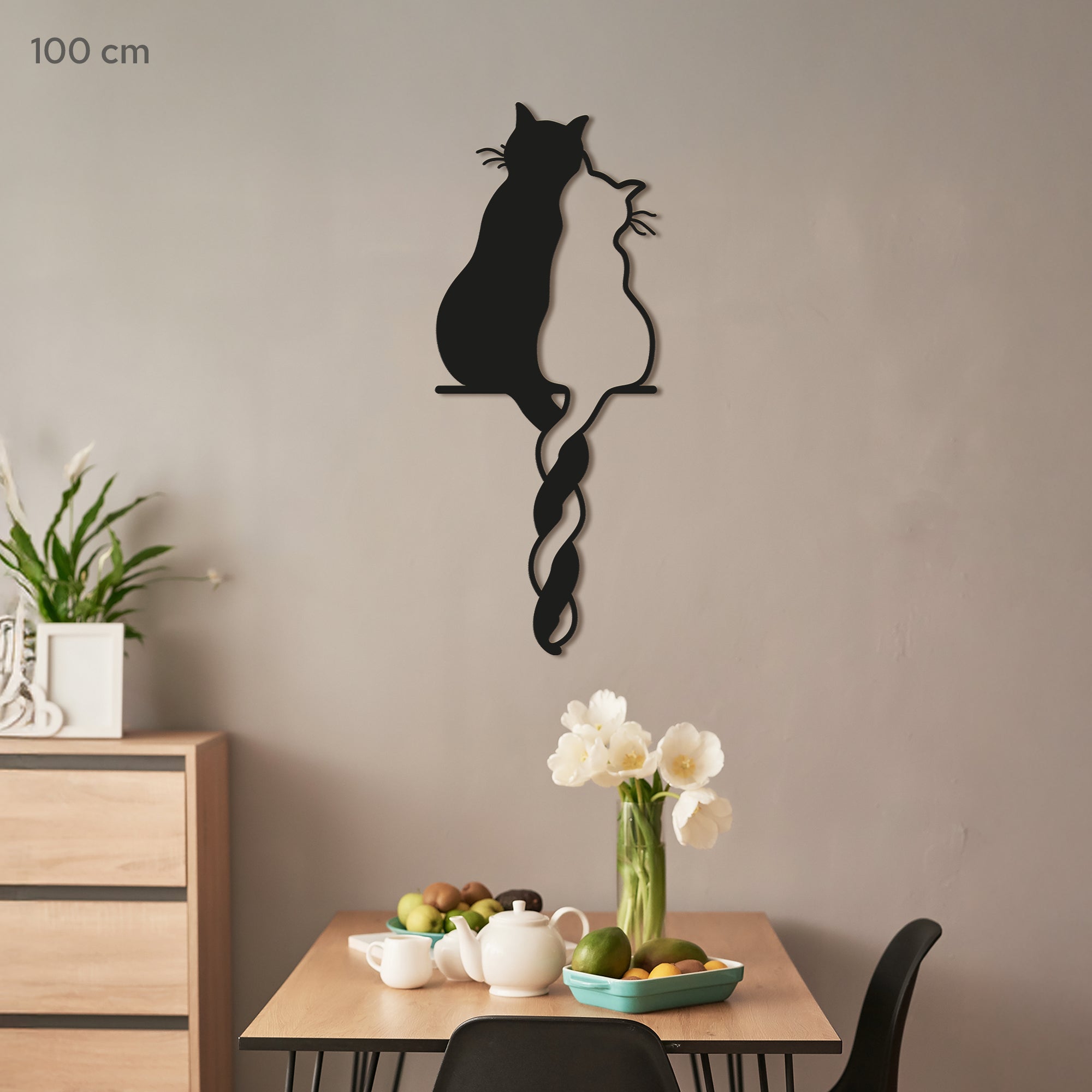 Two Black and White Cats Steel Wall Art. Animal Themed Metal Wall Hanging Decor.