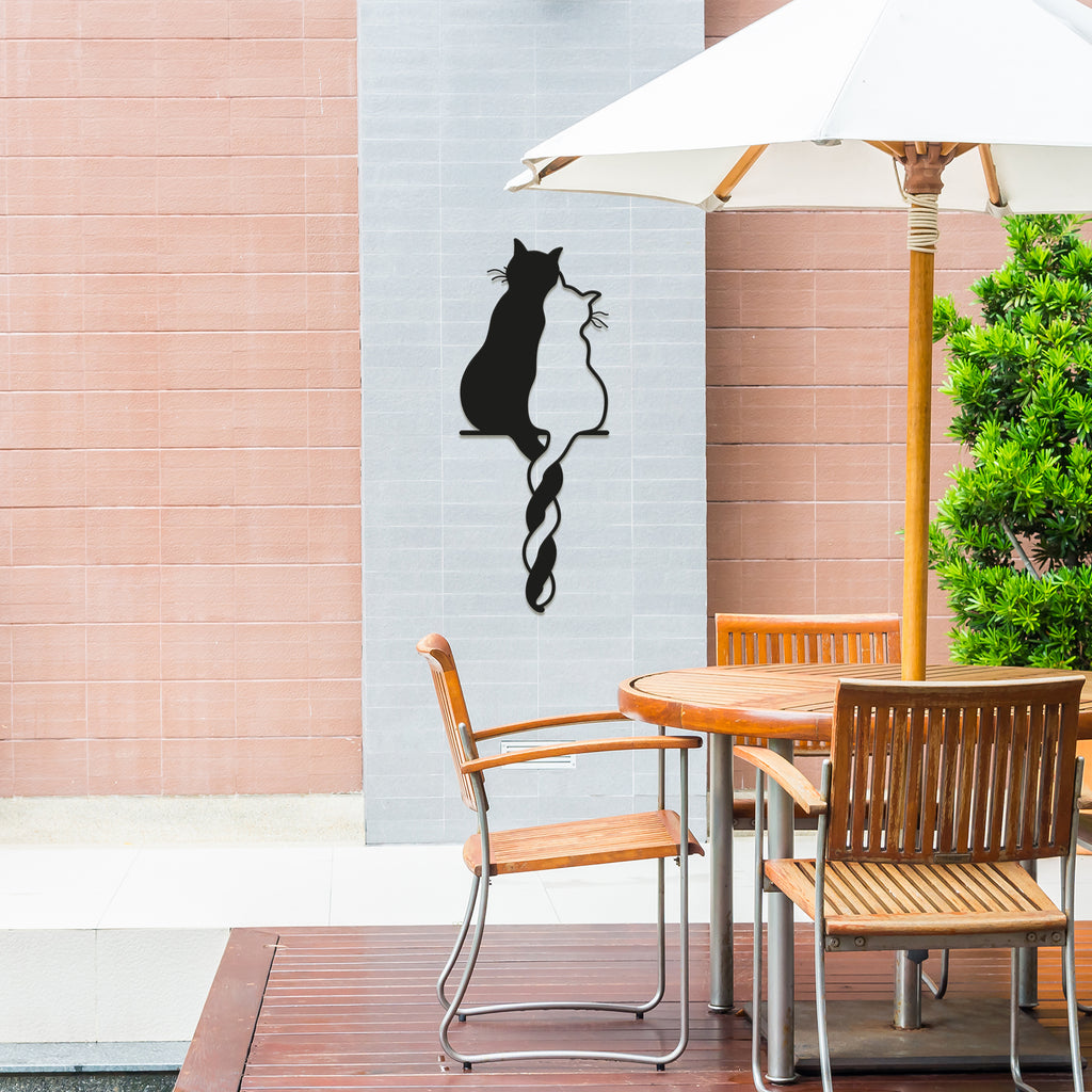 Two Black and White Cats Steel Wall Art. Animal Themed Metal Wall Hanging Decor.