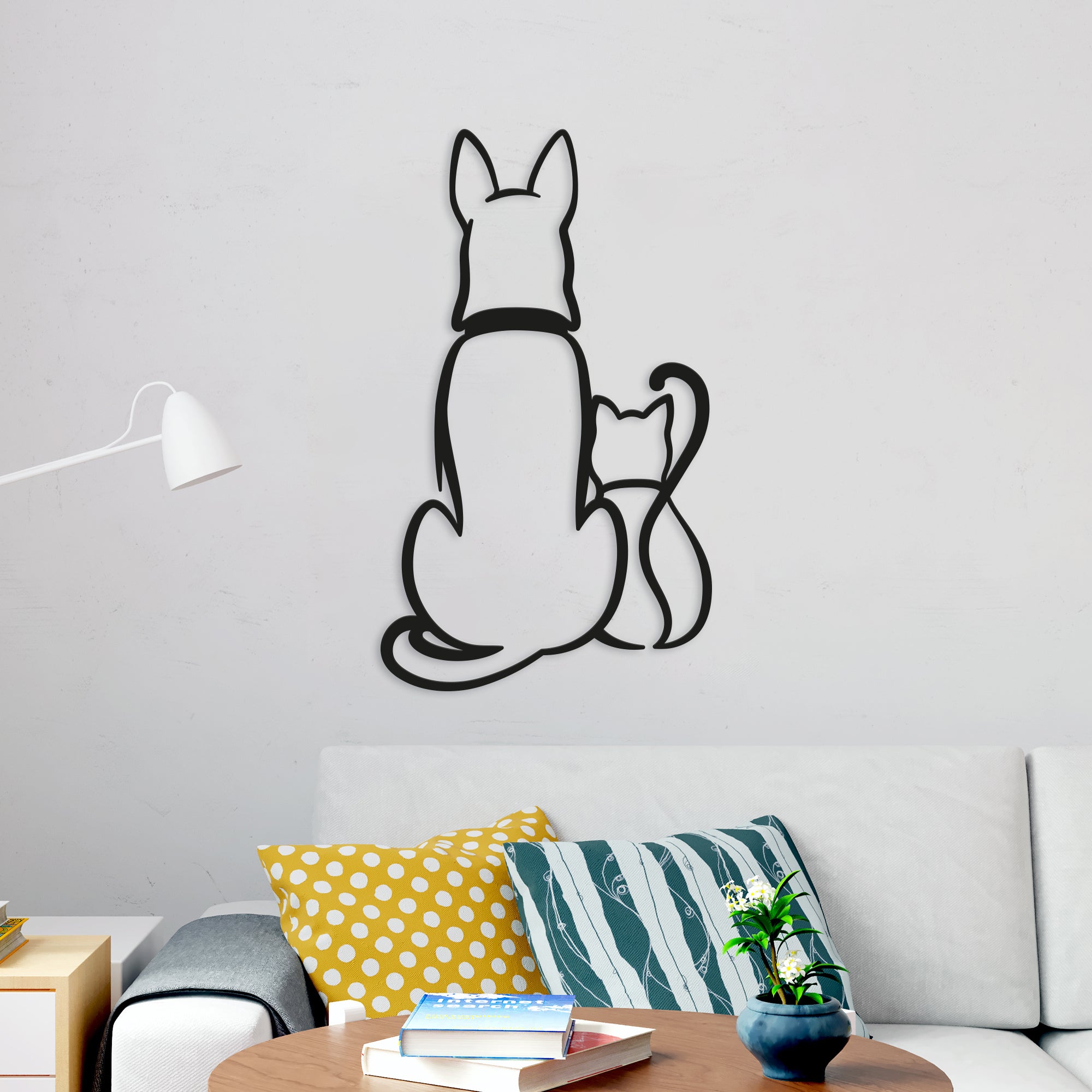 Dog and Cat Minimalist line art. Pets Steel wall art. Animal Themed Metal Wall Hanging Decor.