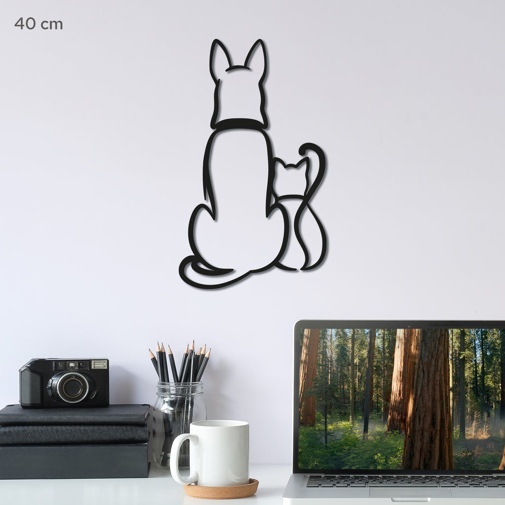 Dog and Cat Minimalist line art. Pets Steel wall art. Animal Themed Metal Wall Hanging Decor.