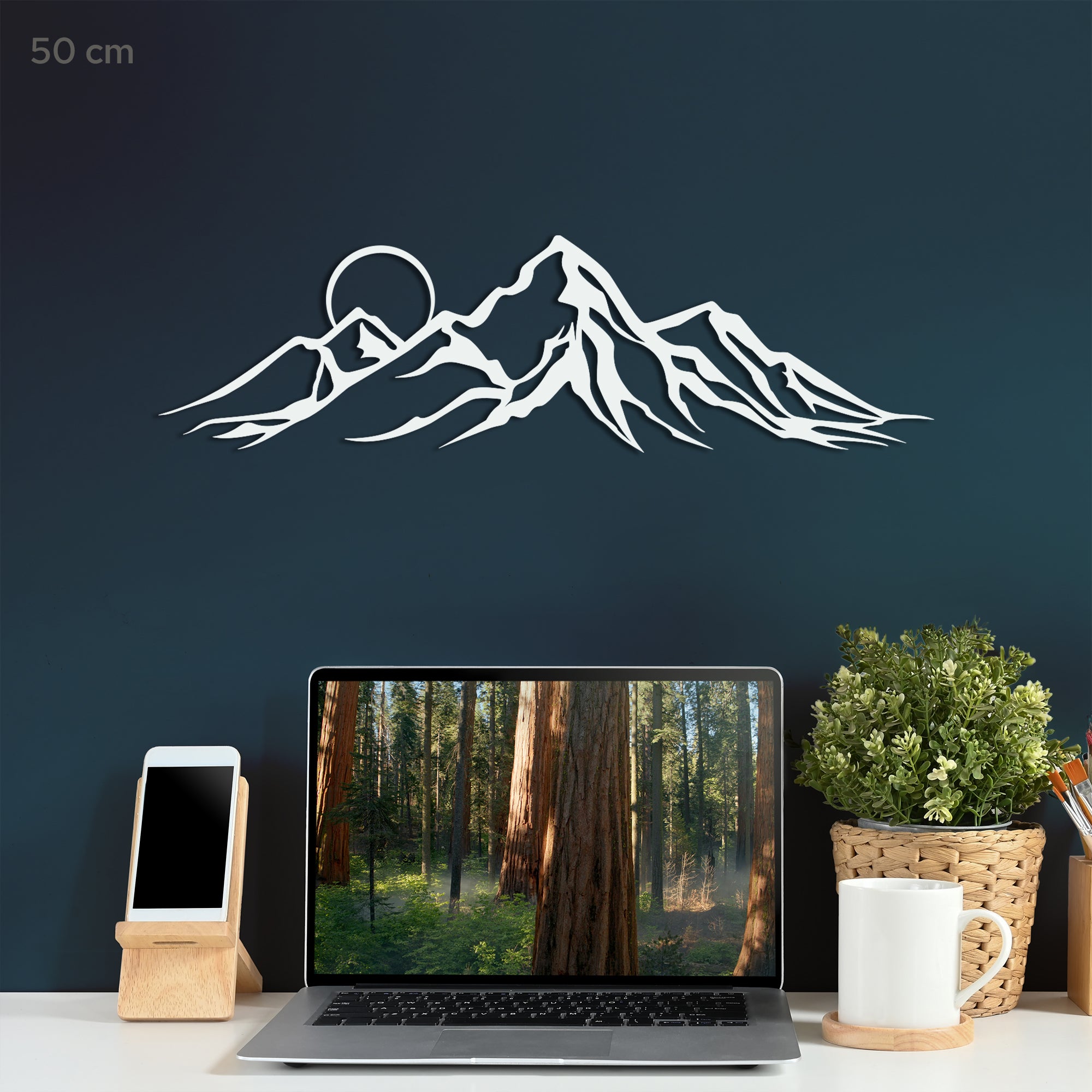 Mountains With moon Steel Wall Art. Nature Themed Landscape Metal Wall Hanging Decor