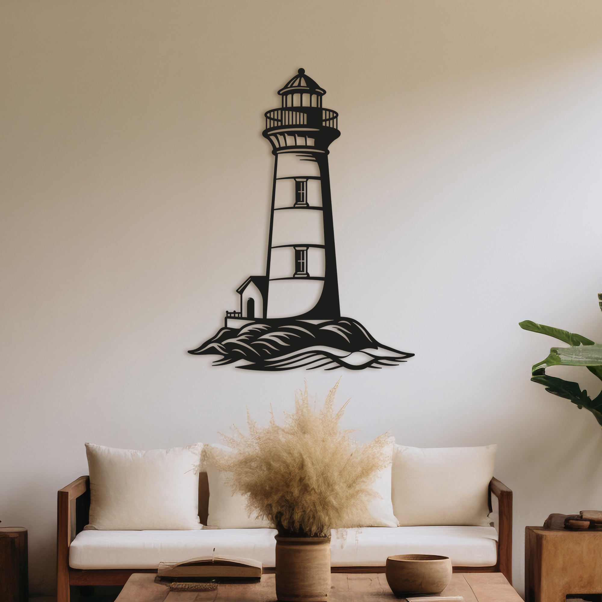 Lighthouse Metal Wall Art – Nautical Coastal Decor for Living Room or Bedroom. Black Steel Wall Decoration. Modern Ocean-Themed Metal Art