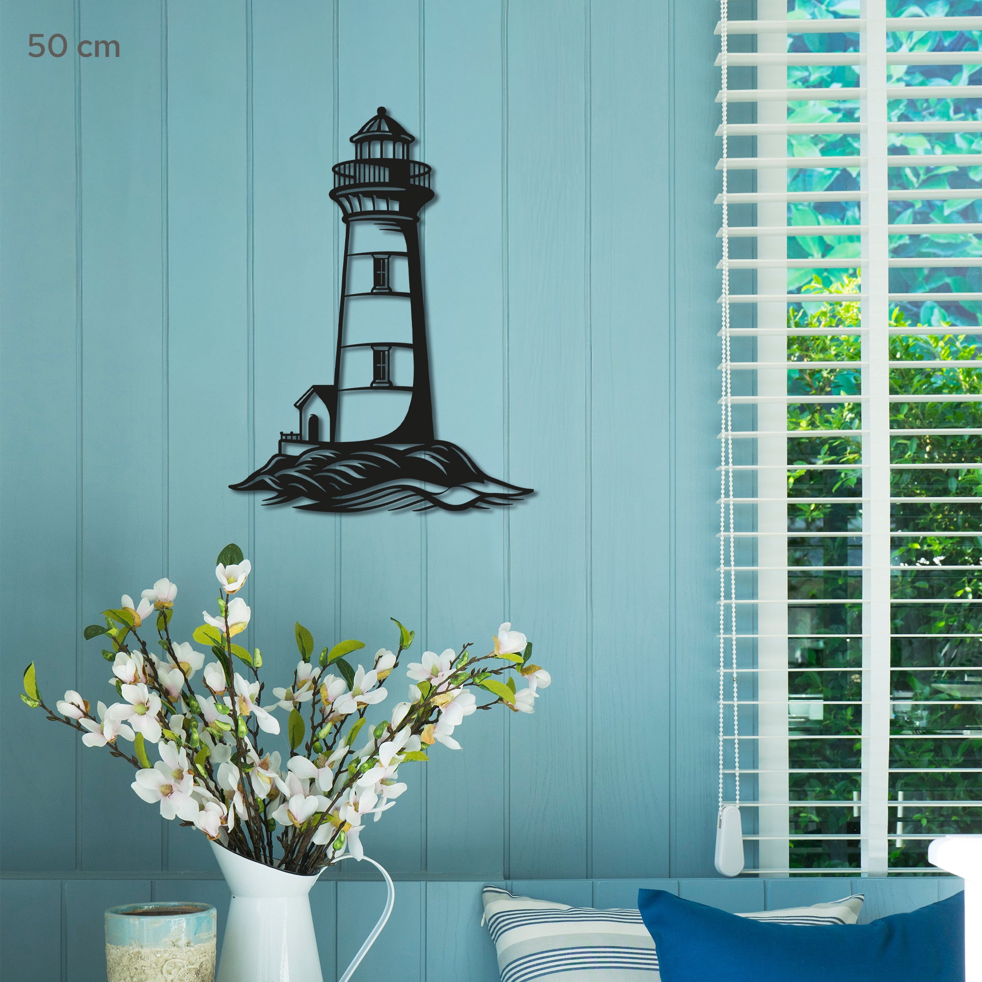 Lighthouse Metal Wall Art – Nautical Coastal Decor for Living Room or Bedroom. Black Steel Wall Decoration. Modern Ocean-Themed Metal Art