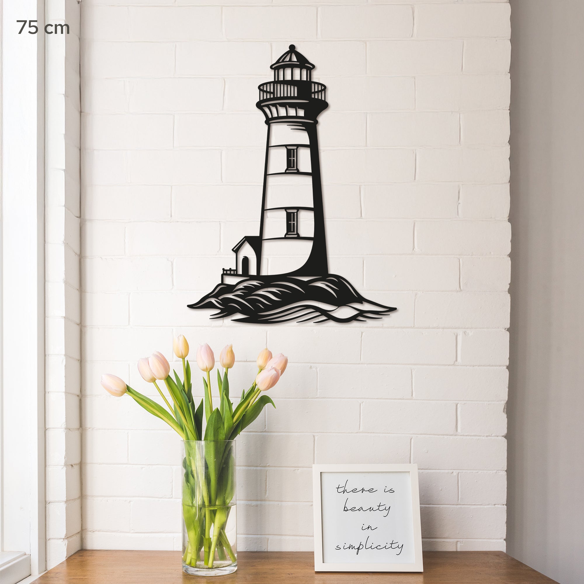 Lighthouse Metal Wall Art – Nautical Coastal Decor for Living Room or Bedroom. Black Steel Wall Decoration. Modern Ocean-Themed Metal Art