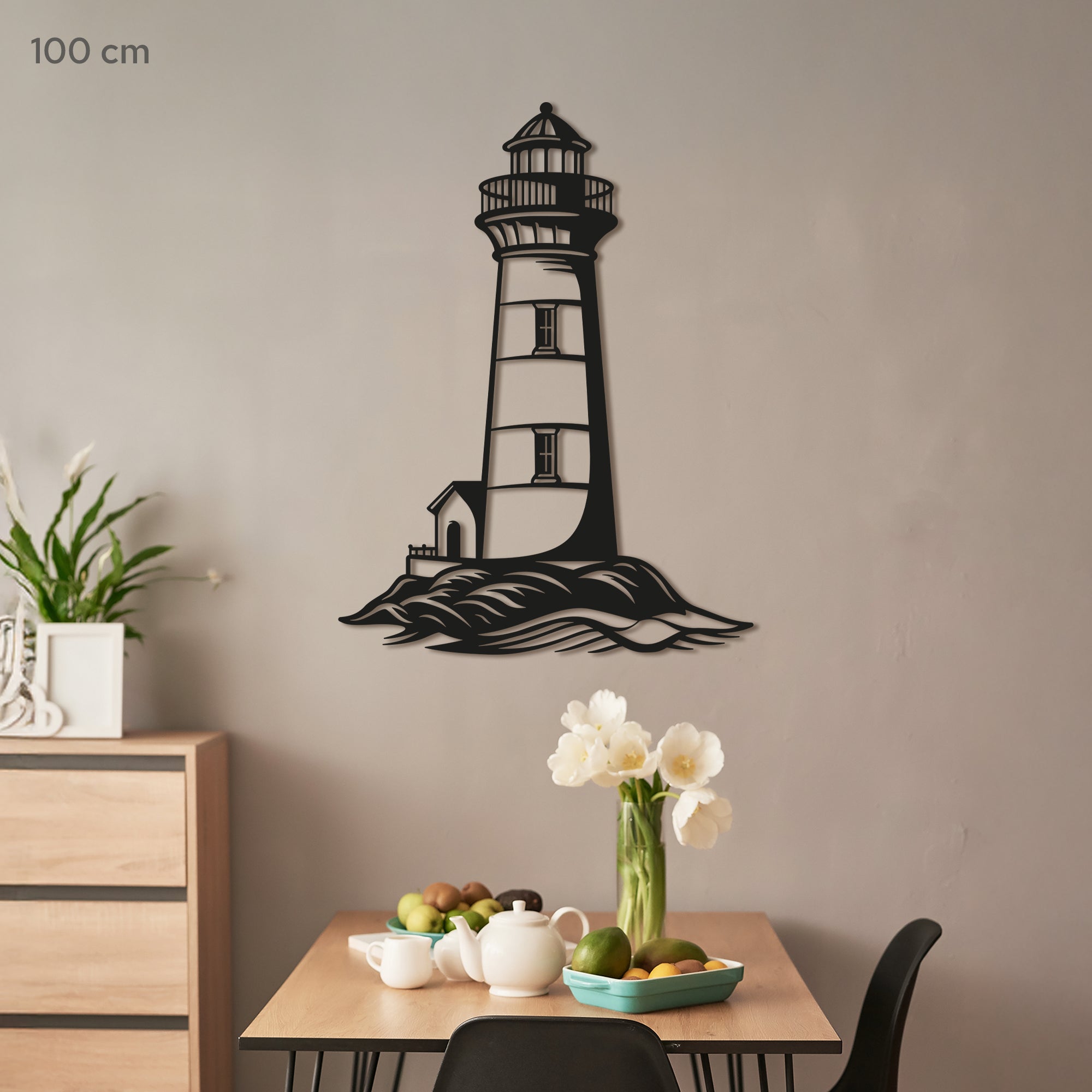 Lighthouse Metal Wall Art – Nautical Coastal Decor for Living Room or Bedroom. Black Steel Wall Decoration. Modern Ocean-Themed Metal Art