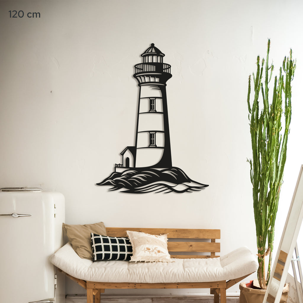Lighthouse Metal Wall Art – Nautical Coastal Decor for Living Room or Bedroom. Black Steel Wall Decoration. Modern Ocean-Themed Metal Art