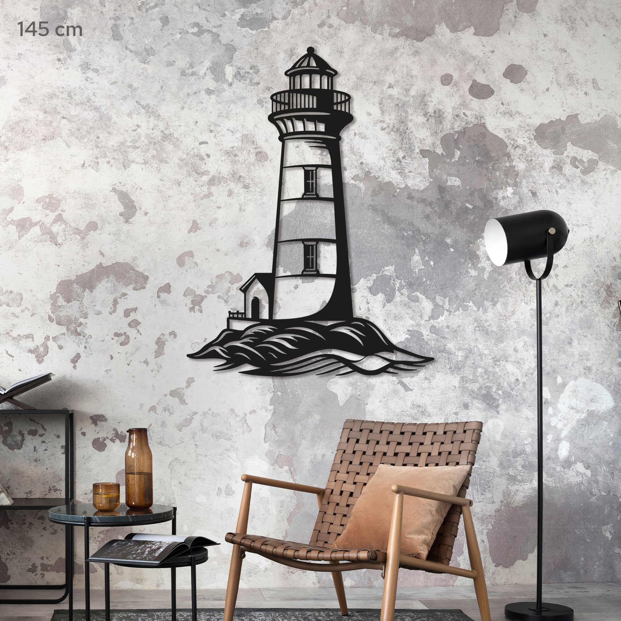 Lighthouse Metal Wall Art – Nautical Coastal Decor for Living Room or Bedroom. Black Steel Wall Decoration. Modern Ocean-Themed Metal Art