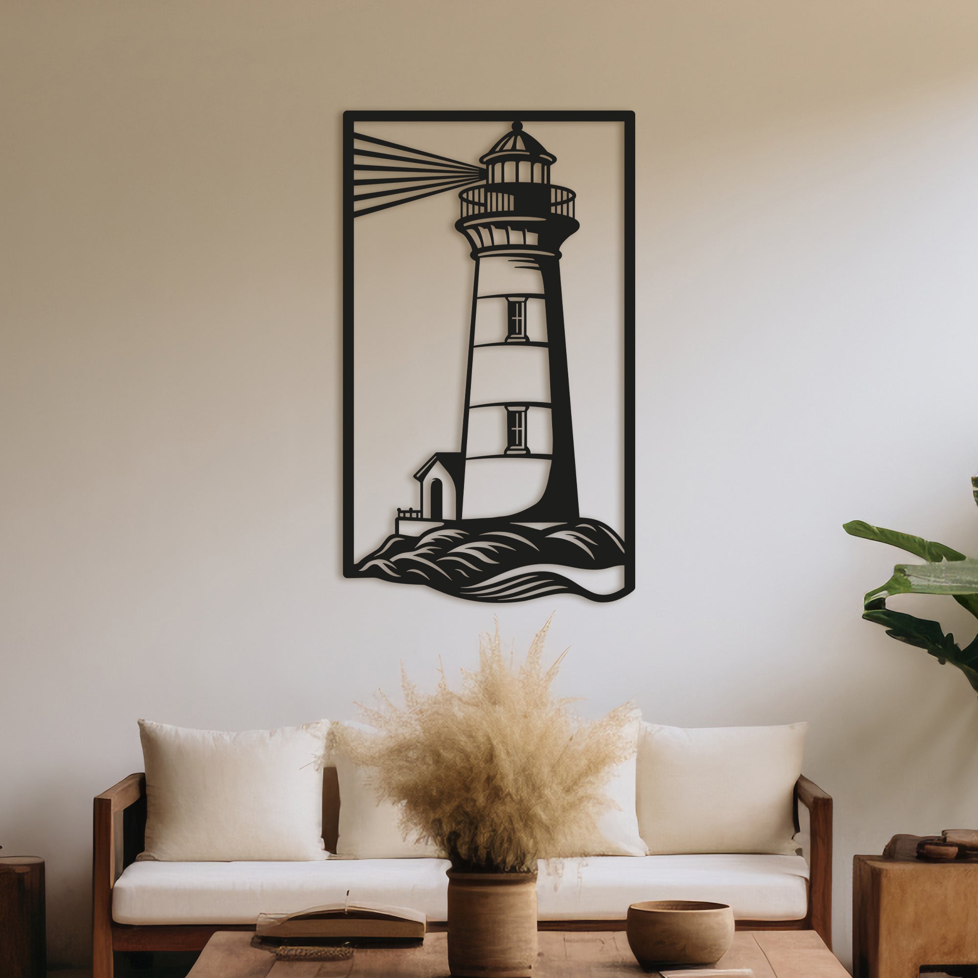 Lighthouse Metal Wall Art – Nautical Coastal Decor for Living Room or Bedroom. Black Steel Wall Decoration. Modern Ocean-Themed Metal Art
