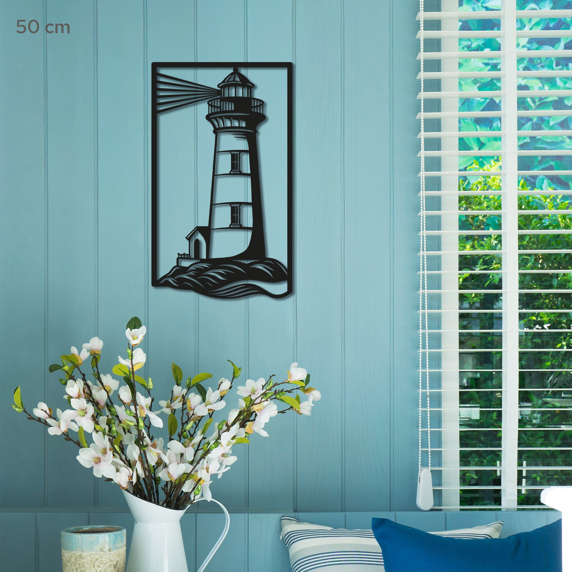 Lighthouse Metal Wall Art – Nautical Coastal Decor for Living Room or Bedroom. Black Steel Wall Decoration. Modern Ocean-Themed Metal Art