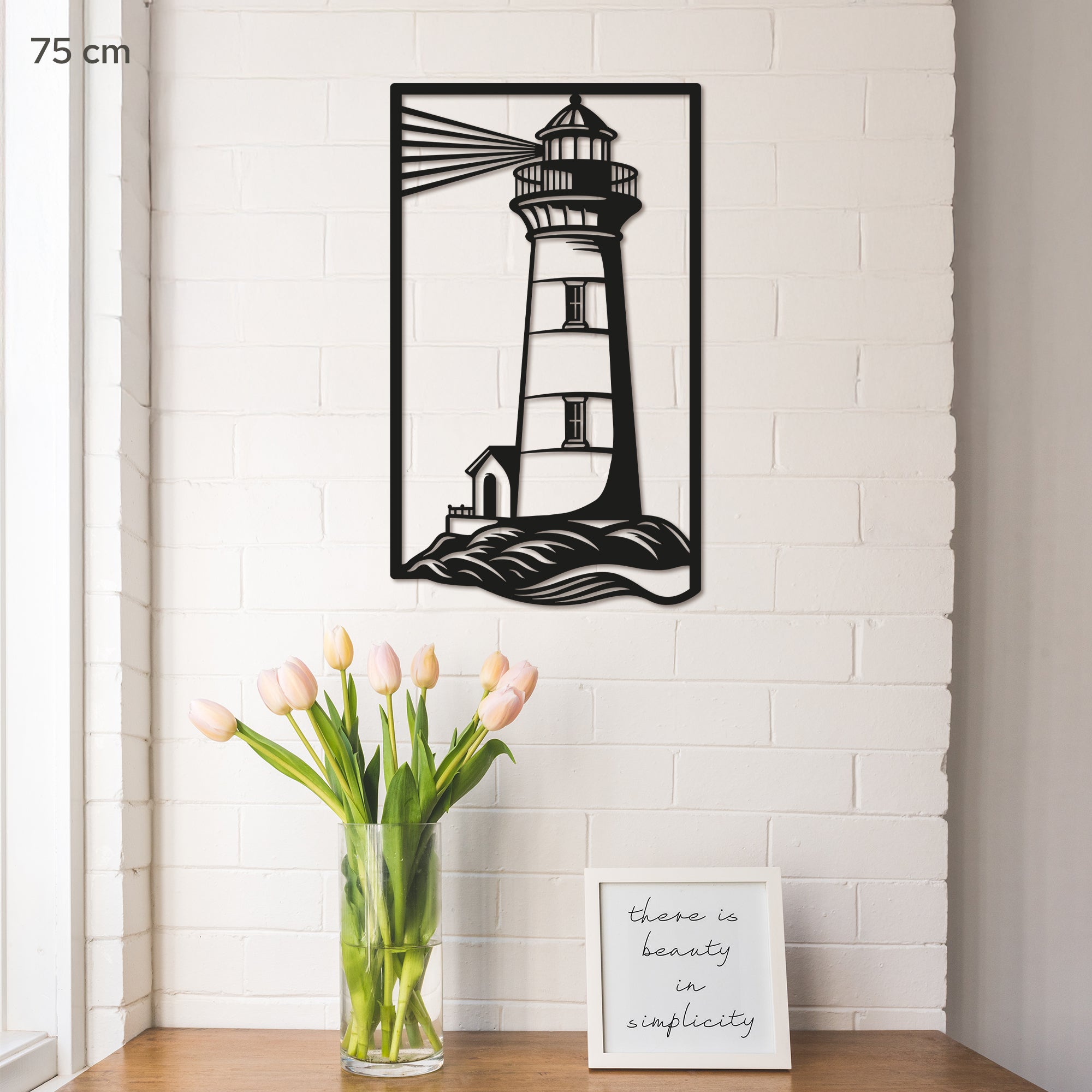 Lighthouse Metal Wall Art – Nautical Coastal Decor for Living Room or Bedroom. Black Steel Wall Decoration. Modern Ocean-Themed Metal Art