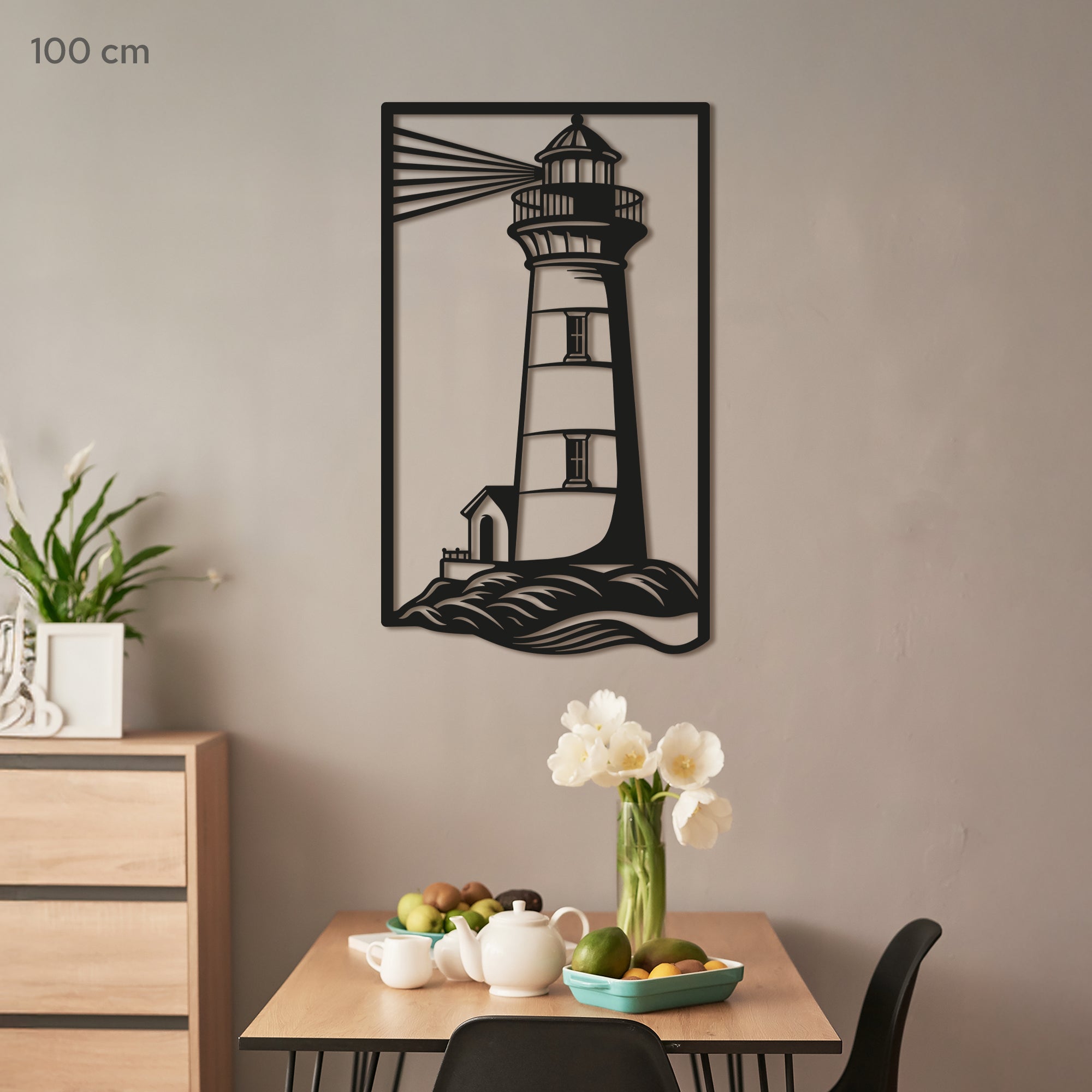 Lighthouse Metal Wall Art – Nautical Coastal Decor for Living Room or Bedroom. Black Steel Wall Decoration. Modern Ocean-Themed Metal Art