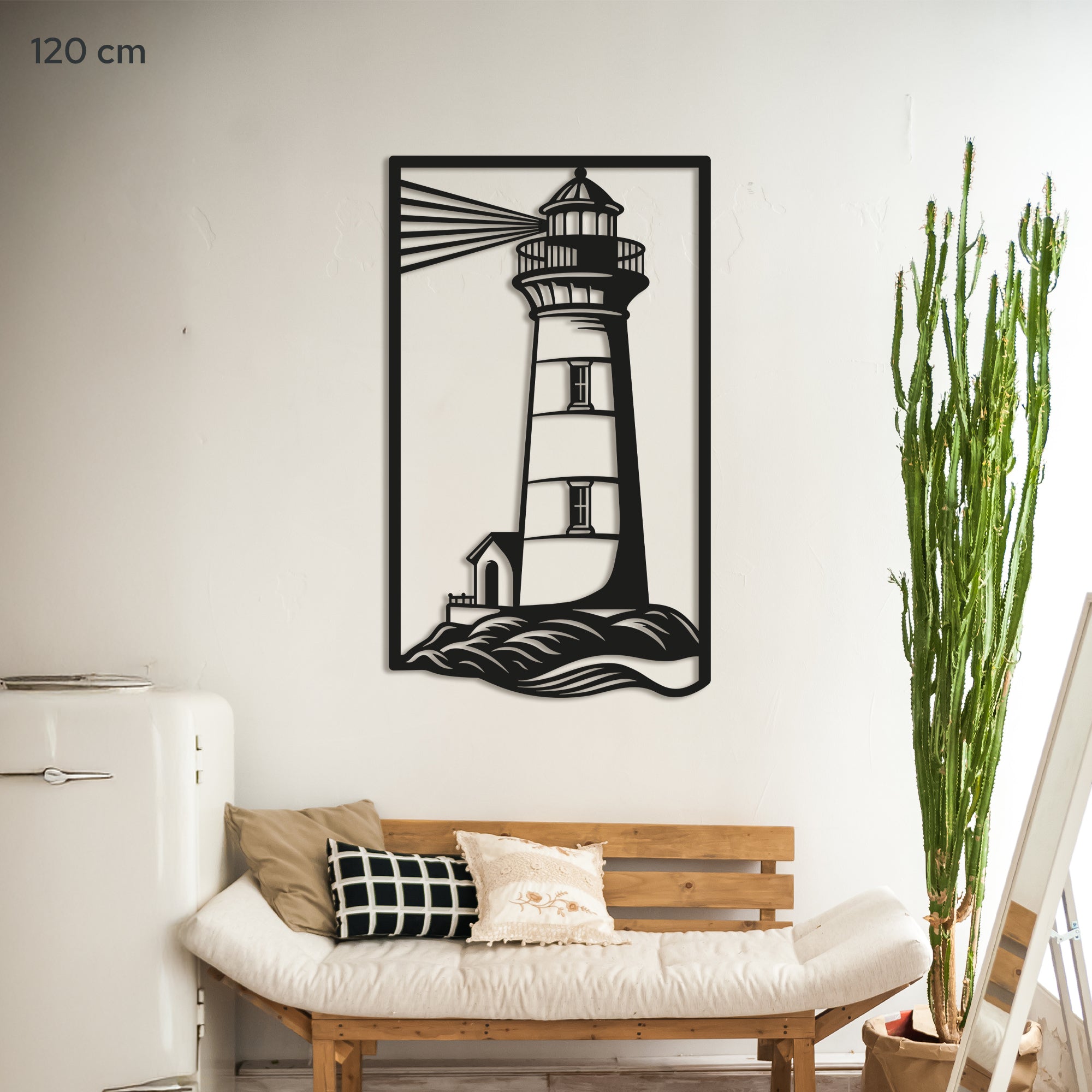 Lighthouse Metal Wall Art – Nautical Coastal Decor for Living Room or Bedroom. Black Steel Wall Decoration. Modern Ocean-Themed Metal Art