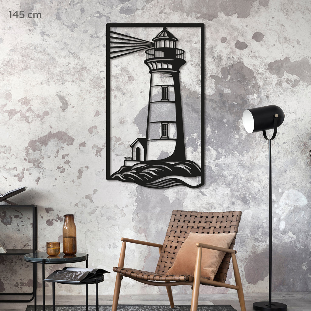 Lighthouse Metal Wall Art – Nautical Coastal Decor for Living Room or Bedroom. Black Steel Wall Decoration. Modern Ocean-Themed Metal Art