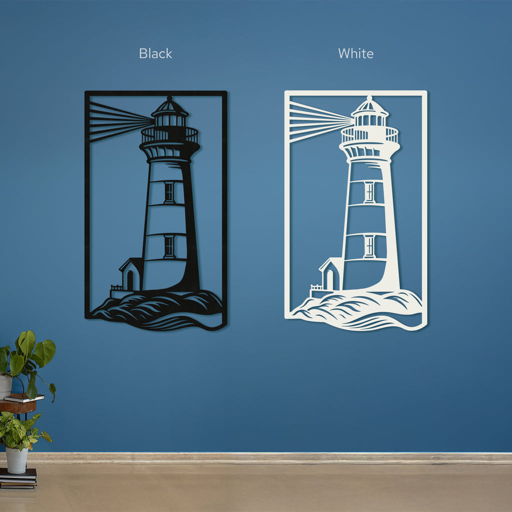 Lighthouse Metal Wall Art – Nautical Coastal Decor for Living Room or Bedroom. Black Steel Wall Decoration. Modern Ocean-Themed Metal Art