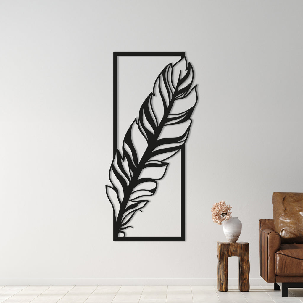Feather Metal Wall Art – Modern Steel Feather in Frame | Minimalist Wall Decor