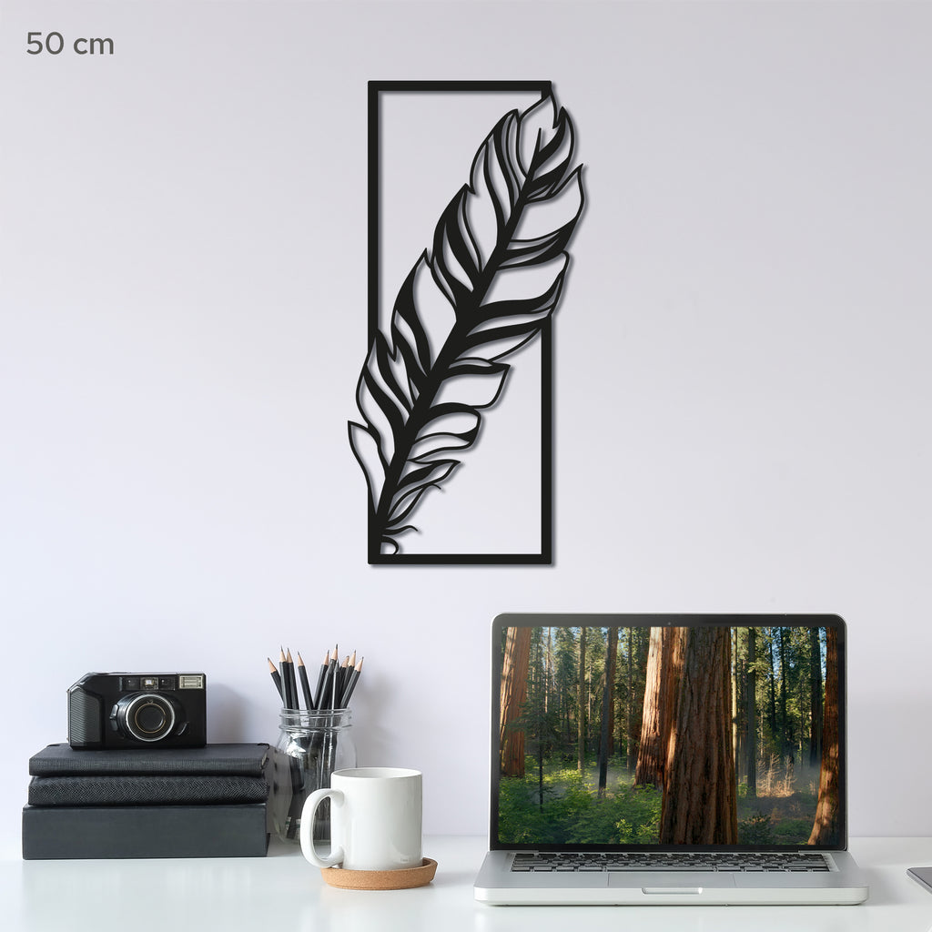 Feather Metal Wall Art – Modern Steel Feather in Frame | Minimalist Wall Decor