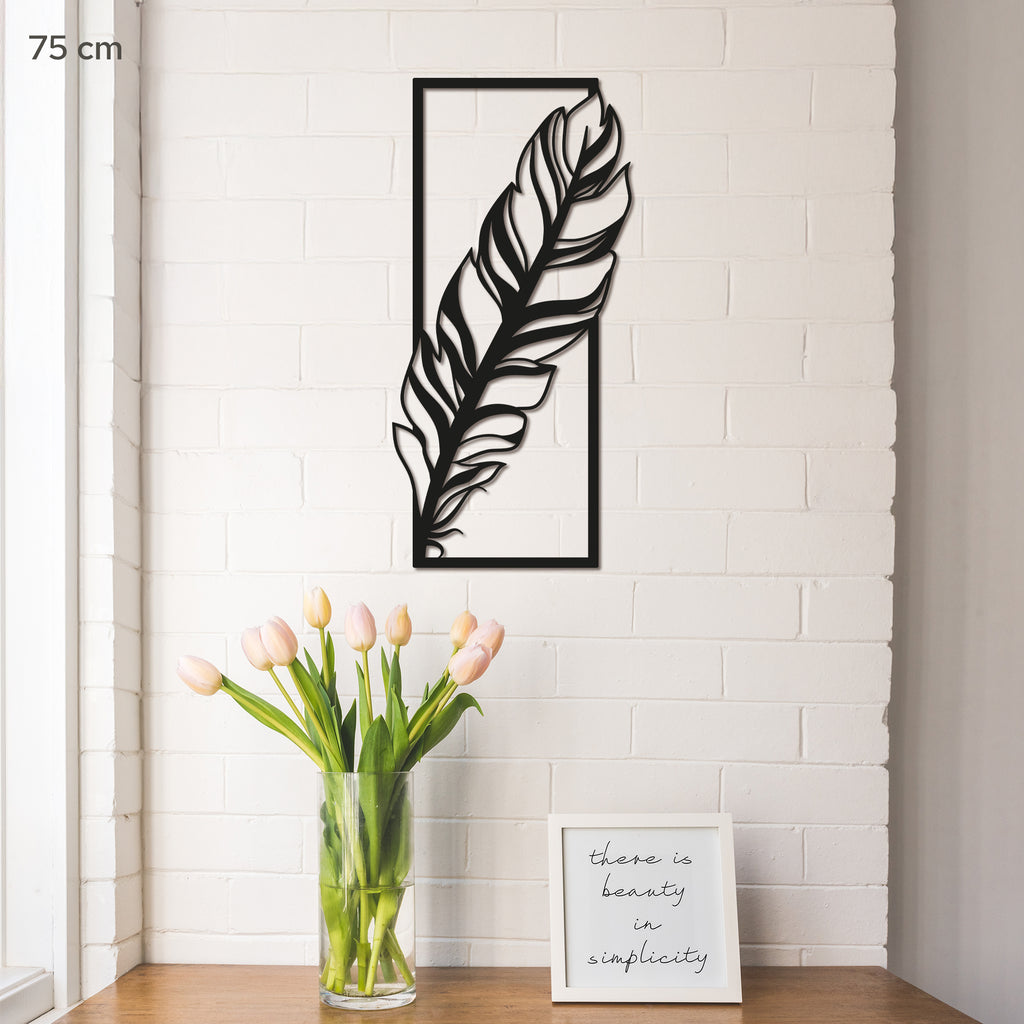 Feather Metal Wall Art – Modern Steel Feather in Frame | Minimalist Wall Decor