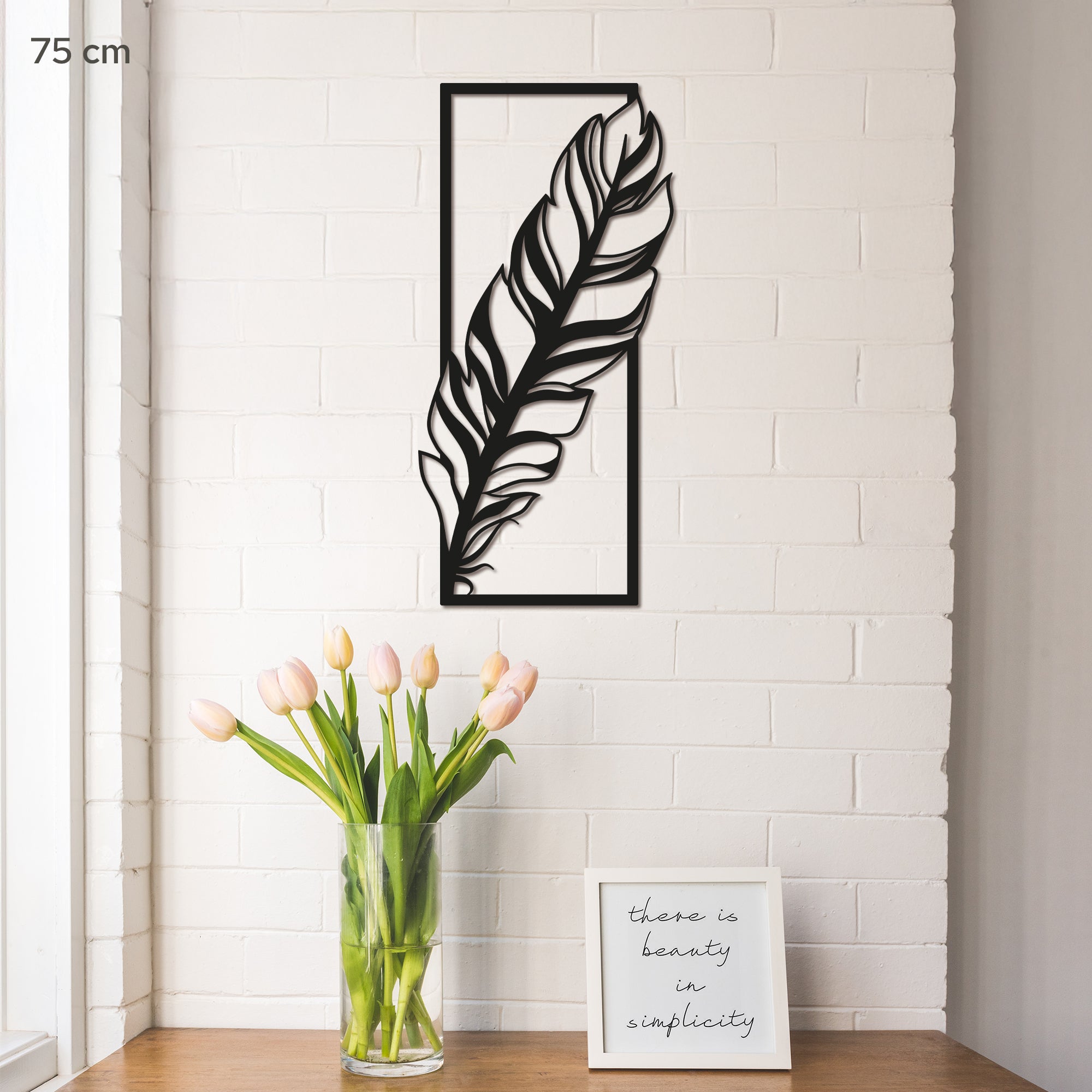 Feather Metal Wall Art – Modern Steel Feather in Frame | Minimalist Wall Decor