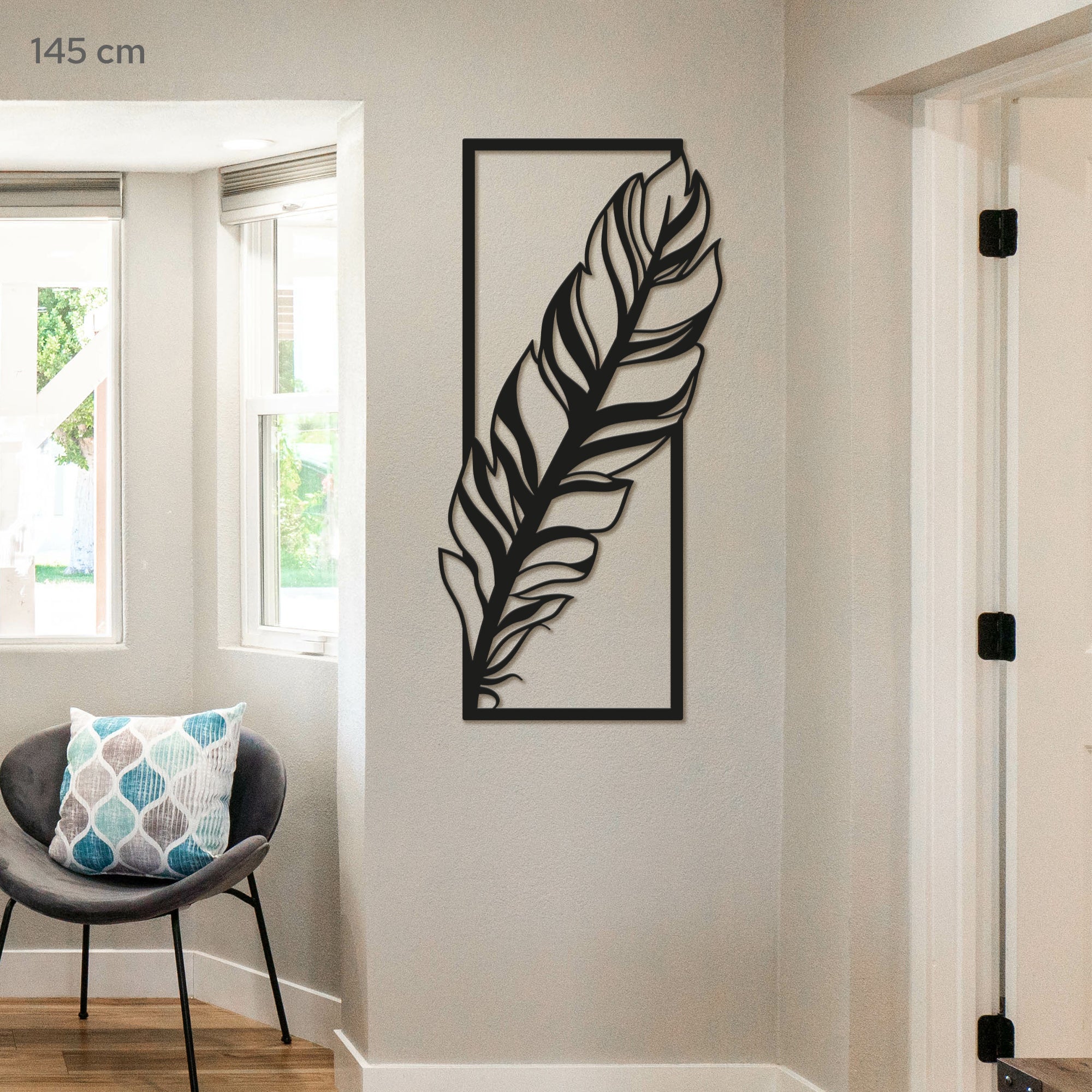 Feather Metal Wall Art – Modern Steel Feather in Frame | Minimalist Wall Decor