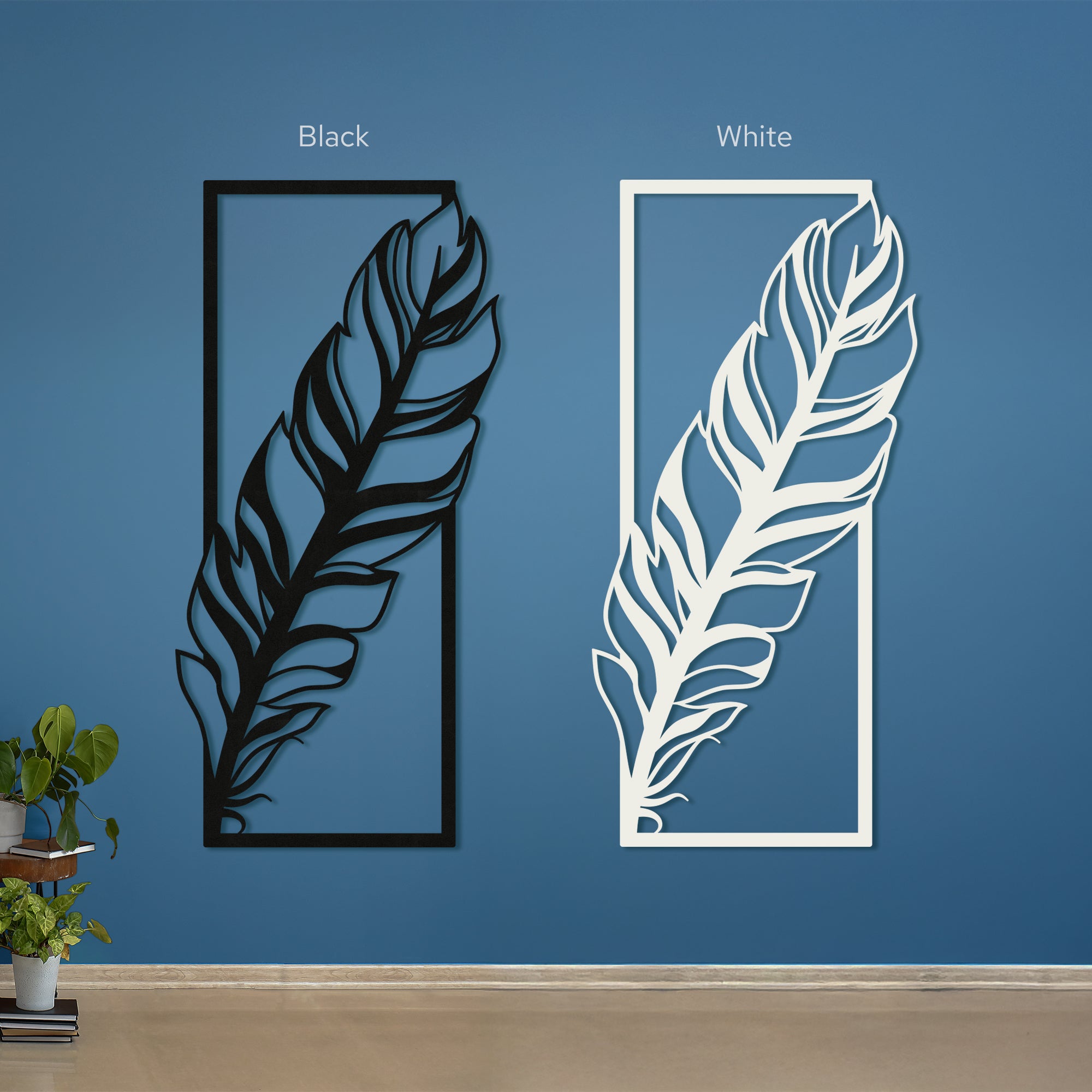Feather Metal Wall Art – Modern Steel Feather in Frame | Minimalist Wall Decor