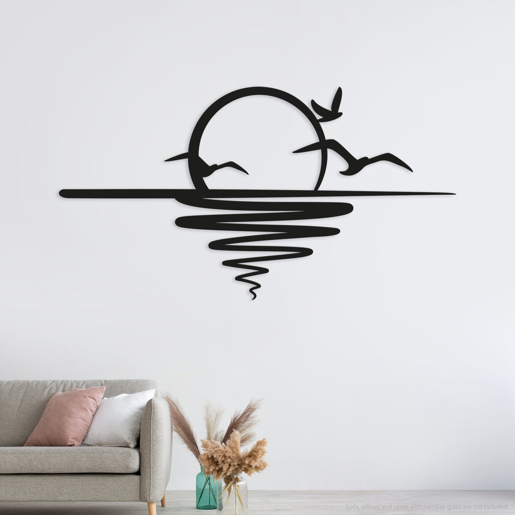 Sunset with birds Steel Wall Art. Nature Themed Metal Wall Hanging Decor