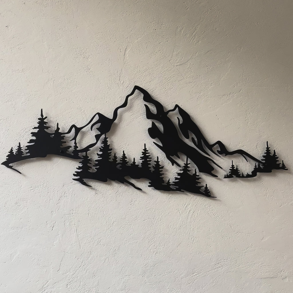 Metal Mountain and Forest Wall Art – Nature Inspired Steel Wall Hanging – Rustic Cabin & Modern Home Decor