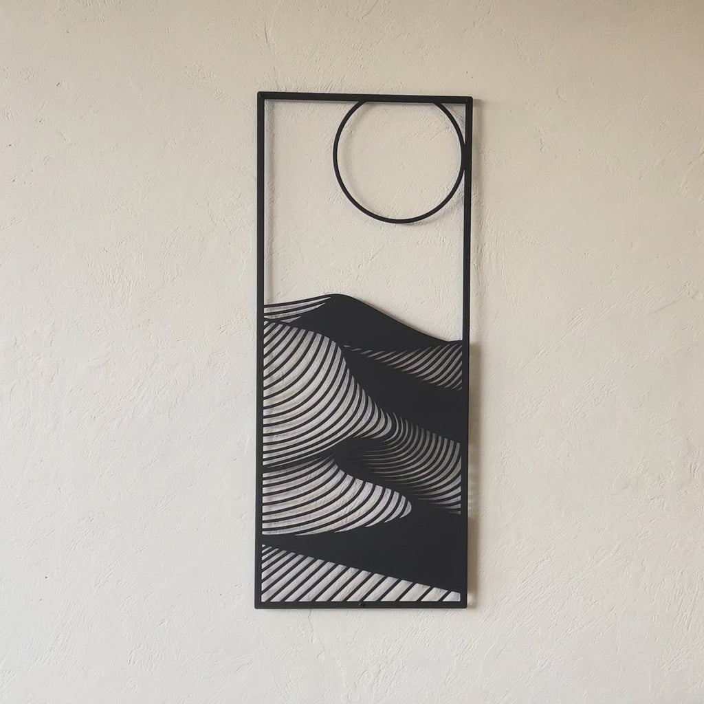 Abstract nature themed mountain dunes with sun Steel Wall Art. Modern metal wall Hanging Decor.