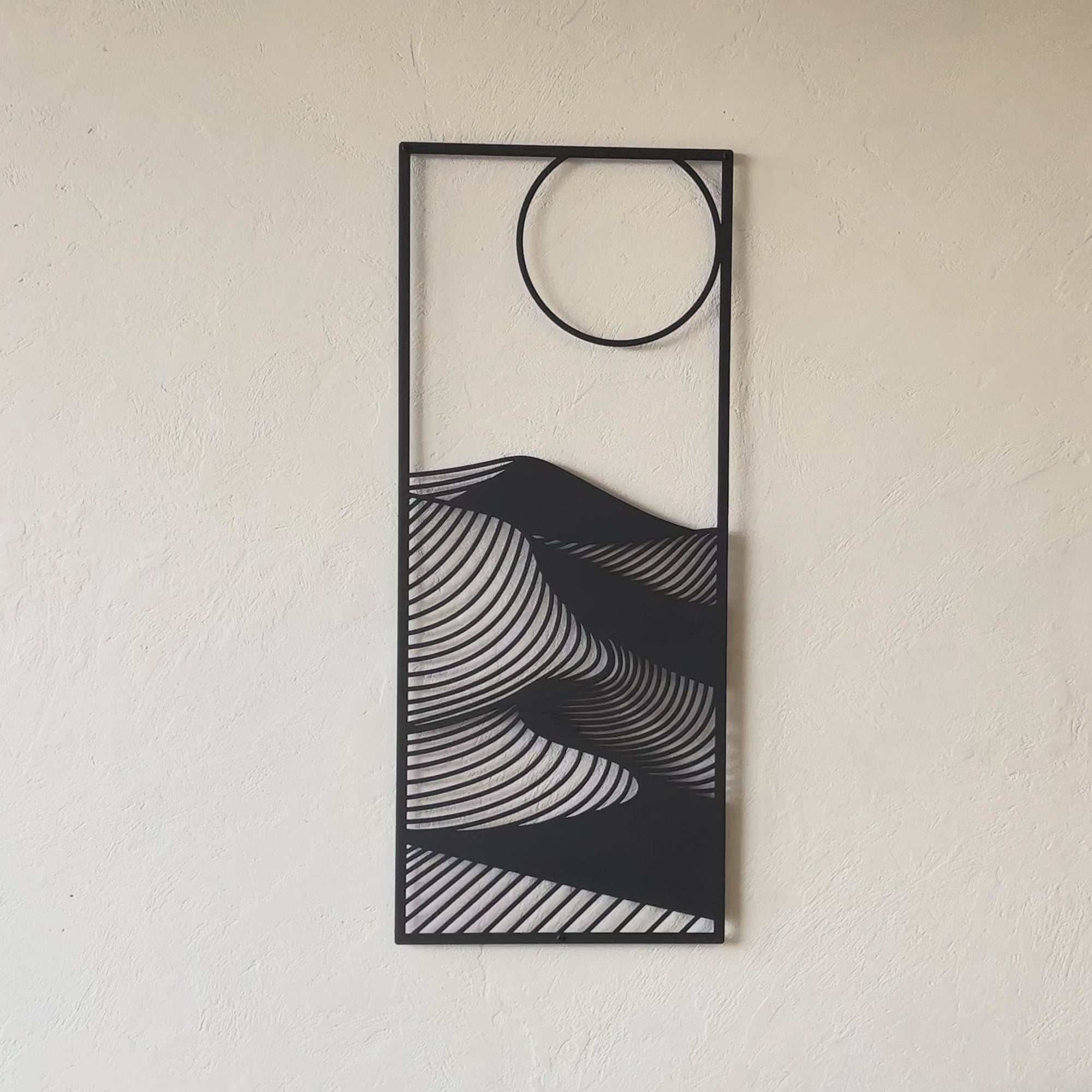 Abstract nature themed mountain dunes with sun Steel Wall Art. Modern metal wall Hanging Decor.