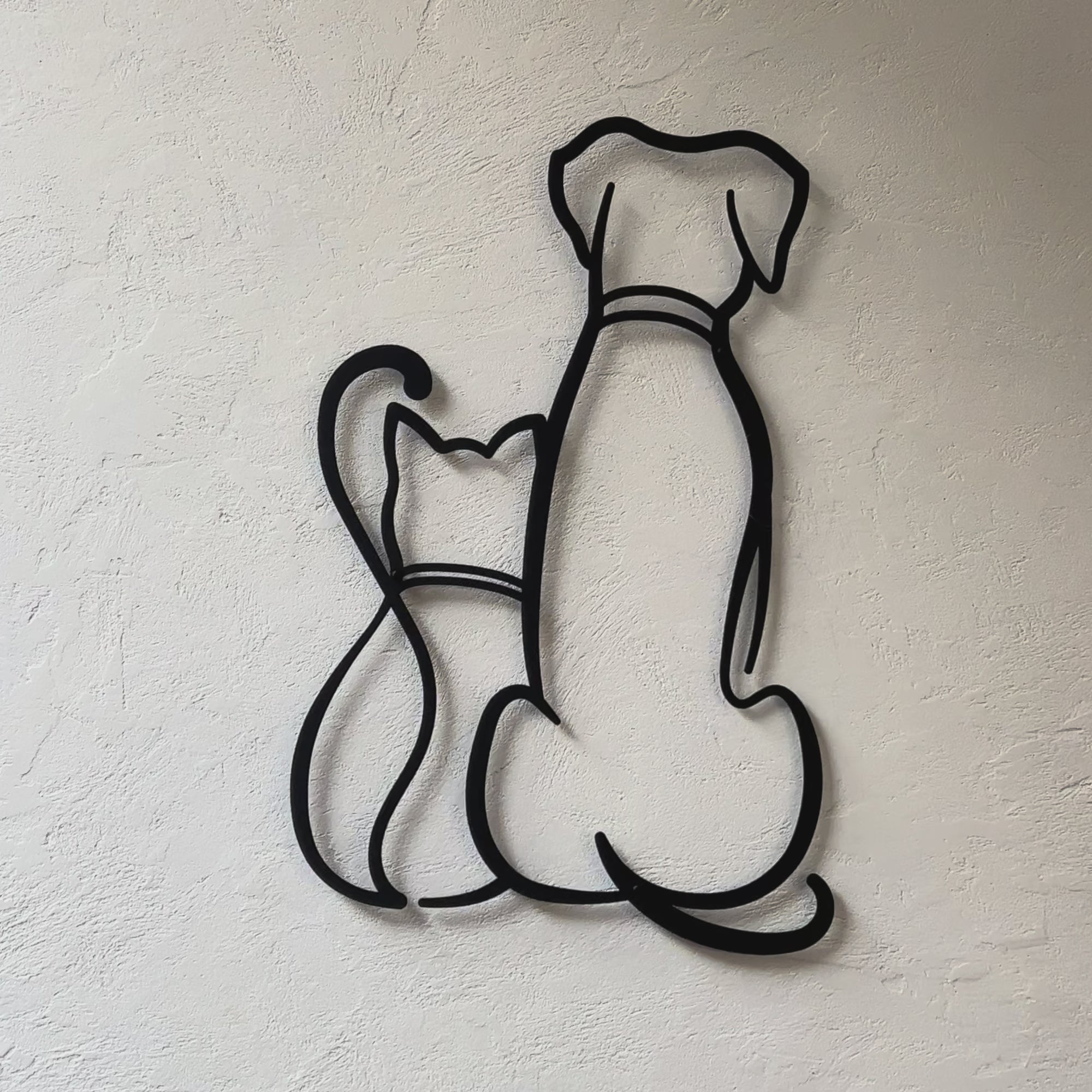 Dog and Cat Minimalist line art. Pets Steel wall art. Animal Themed Metal Wall Hanging Decor